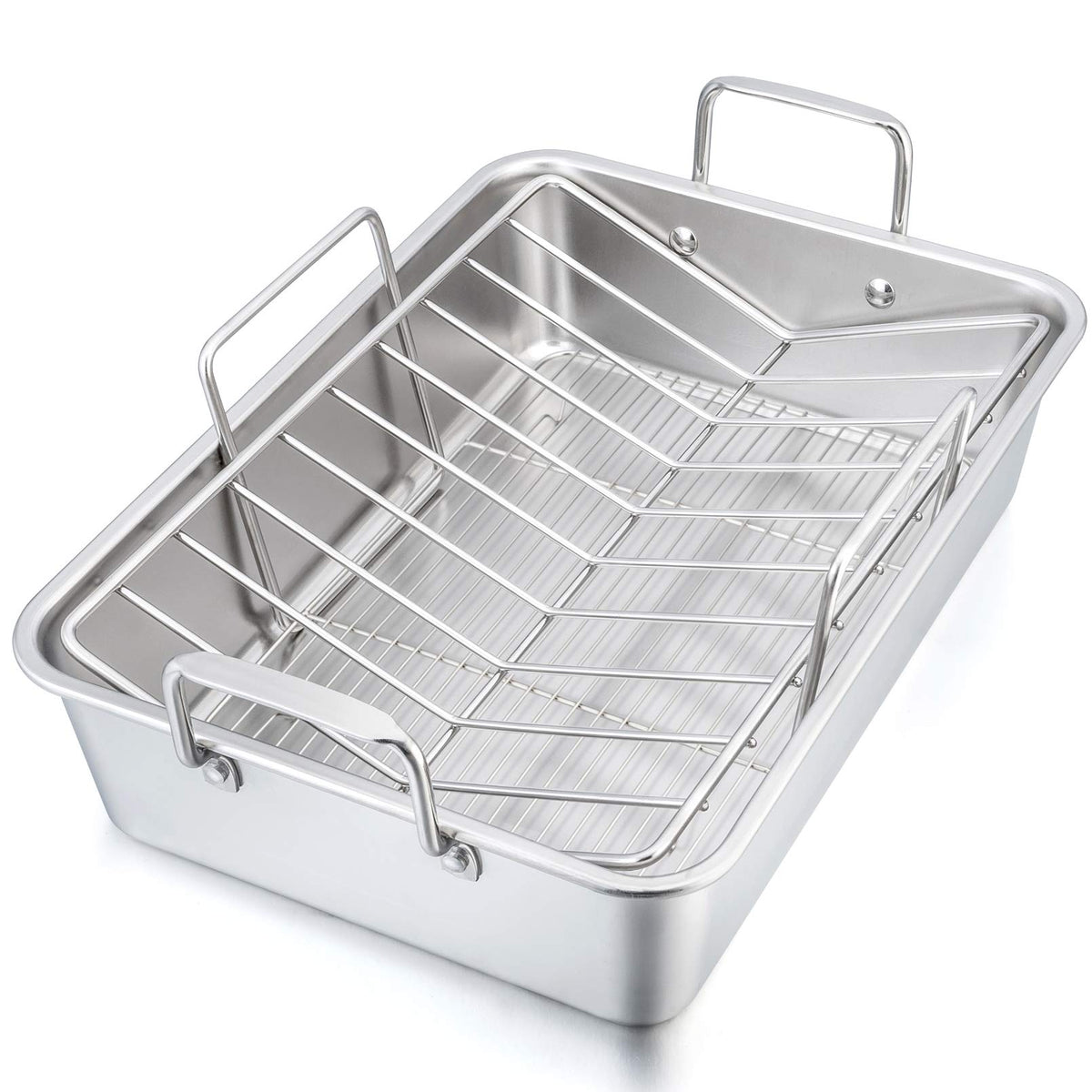 16    Roaster Roasting Pan With Baking Rack And V-Shaped Rack, P&P Chef Stainless Steel Rectangular Lasagna Pan With Handles For