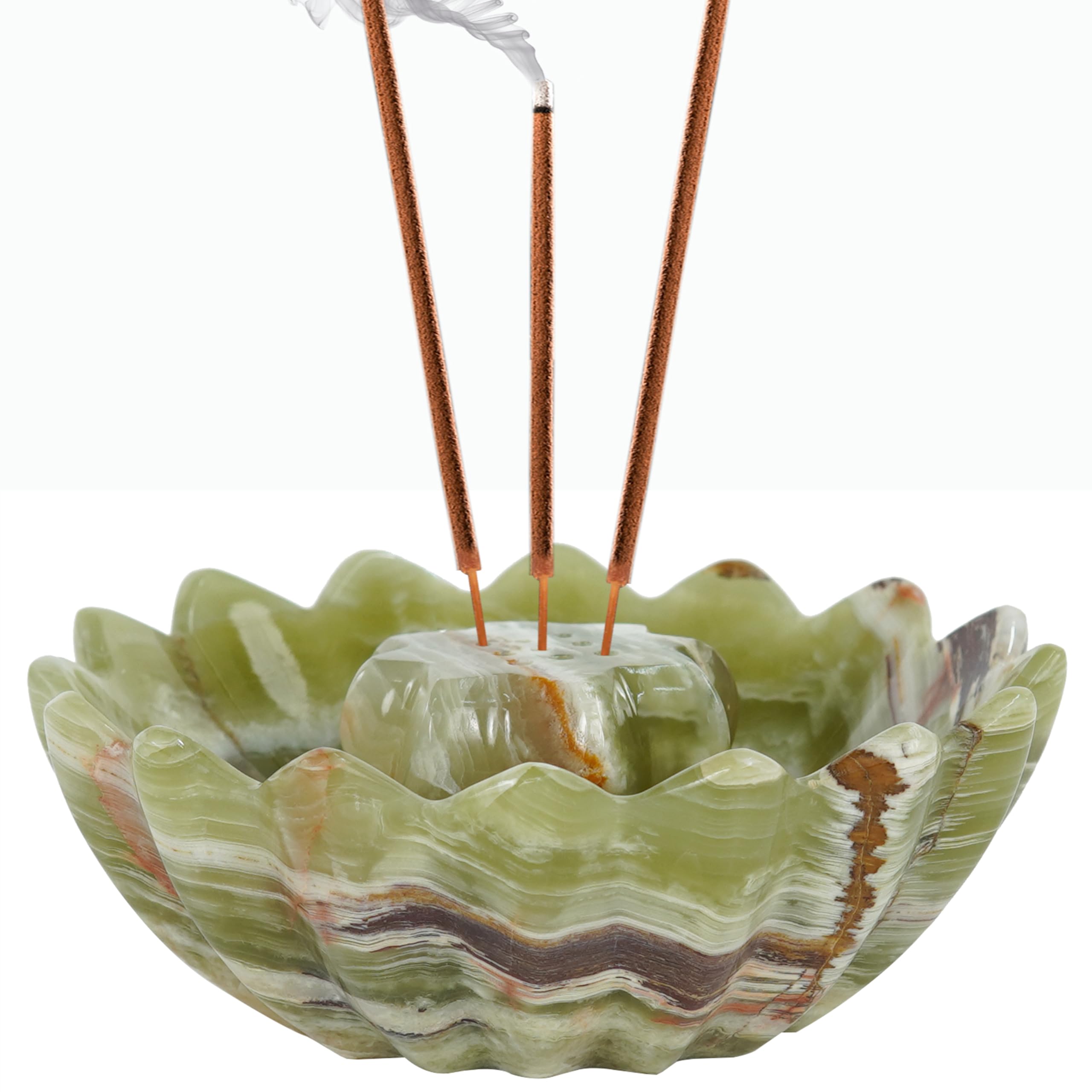 Radicaln Marble Incense Holder Green Onyx 5.5 Inches Handmade Incense Holder for Sticks with 9 Incense Holes - Modern Incense Bu