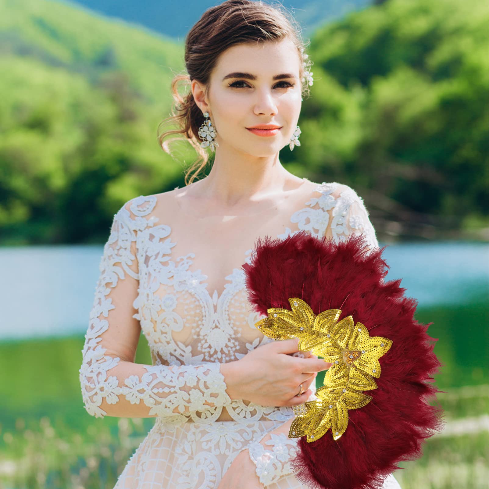 FOMIYES Prom Props Fan Roaring 20s Fan Decorative Holding Fan Masquerade Fan Hand Fan Fluffy Dance Fan Bridal Hand Fan Japanese