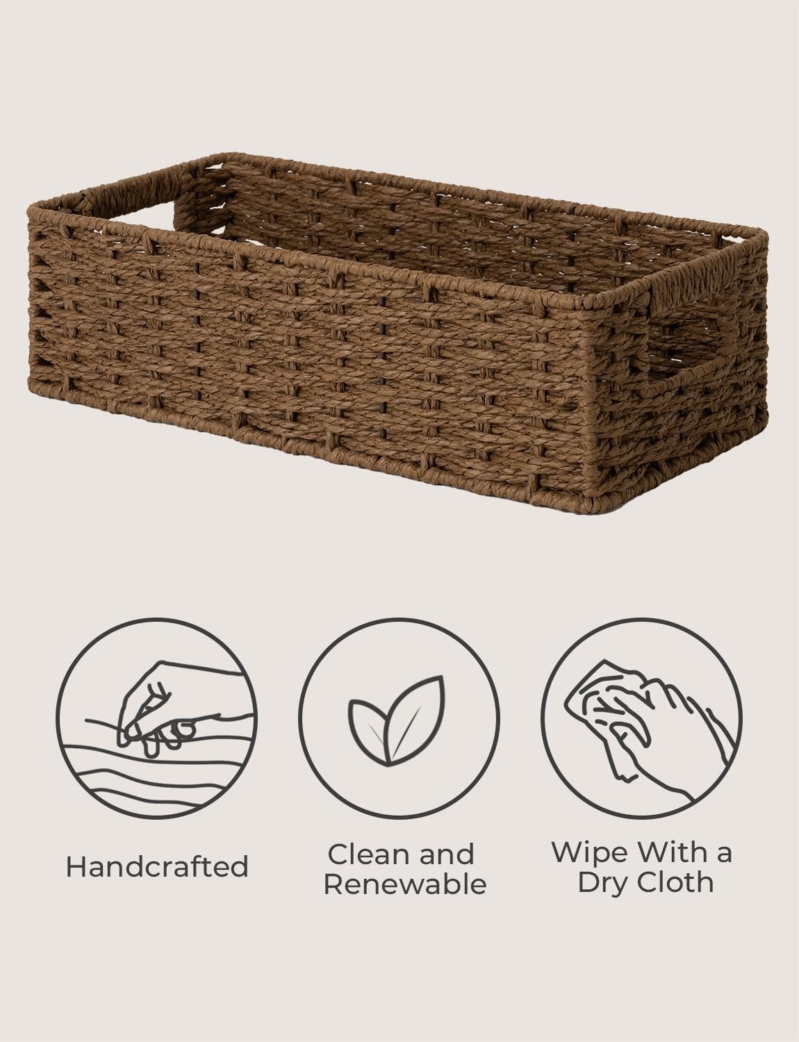 Storageworks Toilet Tank Tray, Brown Round Paper Rope Bathroom Baskets For Organizing, Toilet Tank Basket, Toilet Organizer With