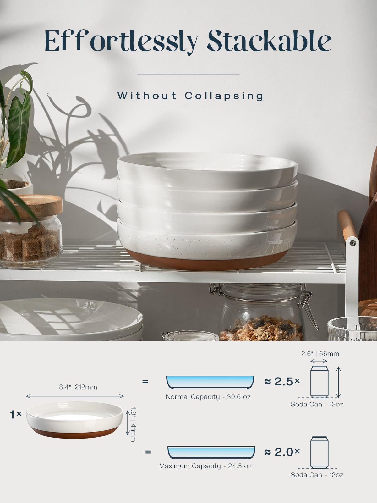 Dowan 8.5'' Pasta Bowls, 30 Oz Large Salad Bowls Alabaster White Serving Bowls For Dinner Wide And Shallow Bowls Set Of 4 Dishwa