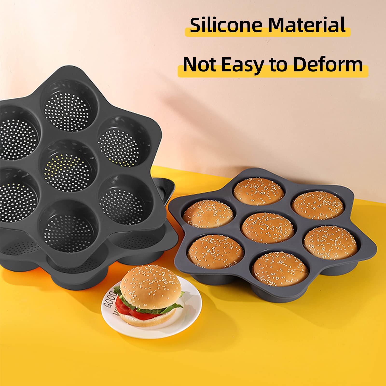 Atrccs Silicone Hamburger Bun Mold 7 Cavity Loaf Pan Non Stick Baking Pannon-Stick Pan Easy To Release Household Silicone Food B
