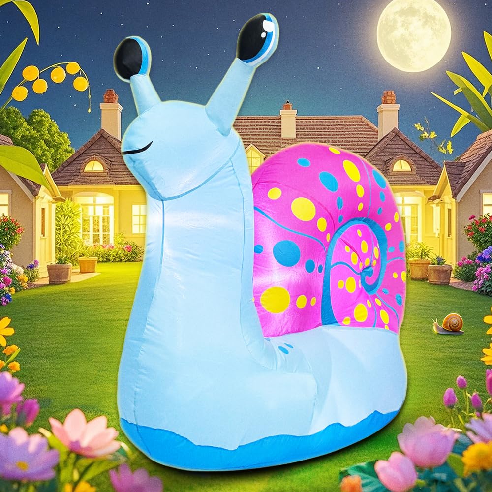 5 FT Christmas Snail Inflatable Decoration, Spring Inflatable Blow Up Animal Decorations Built LED Lights for Outdoor Yard Farm