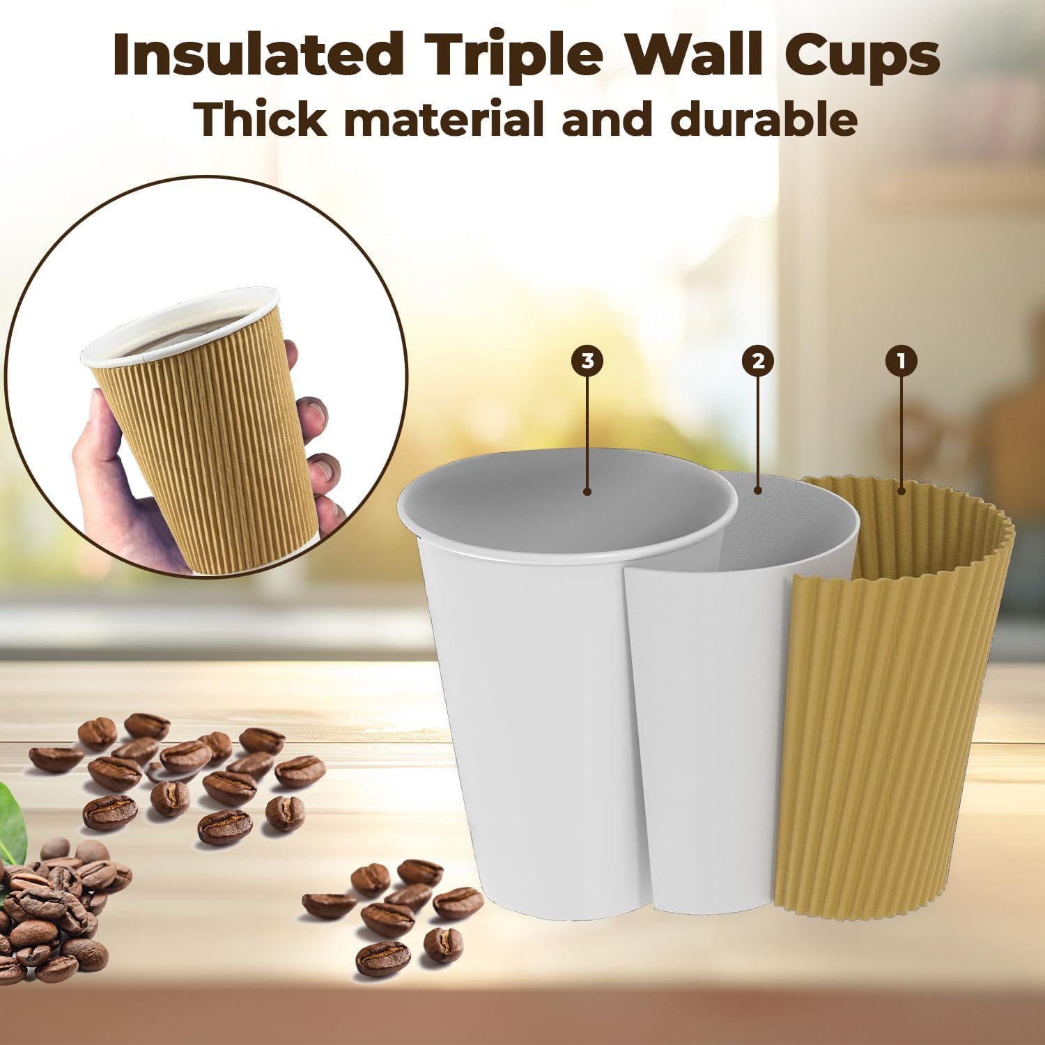 Swastha Hygiene Disposable Ripple Paper Cup For Hot Coffee/Drinks For Party (200 Ml, Brown) Pack Of 50