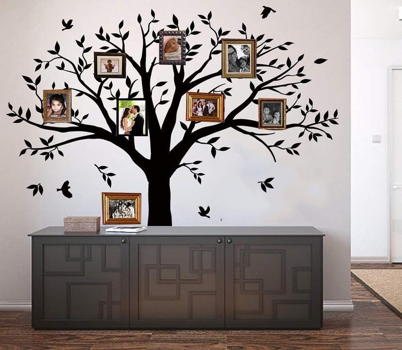 Family Tree Wall Decal Quote- Family Like Branches On A Tree Lettering Tree Wall Sticker For Bedroom Decoration (Black)