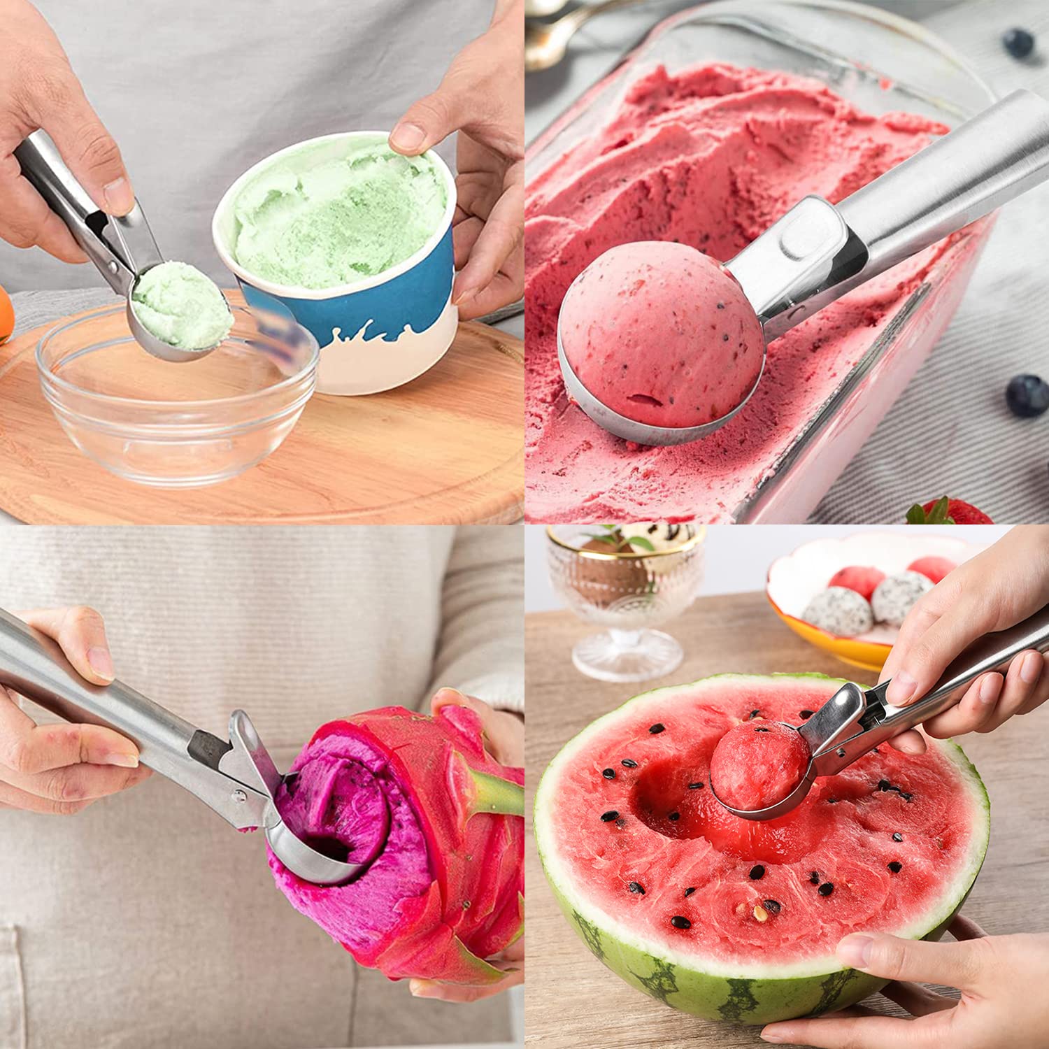 Jayvar Ice Cream Scoop Set,Portable Stainless Steel Ice Cream Scoop With Trigger And Comfortable Handle,Icecream Scoop Spoon Per