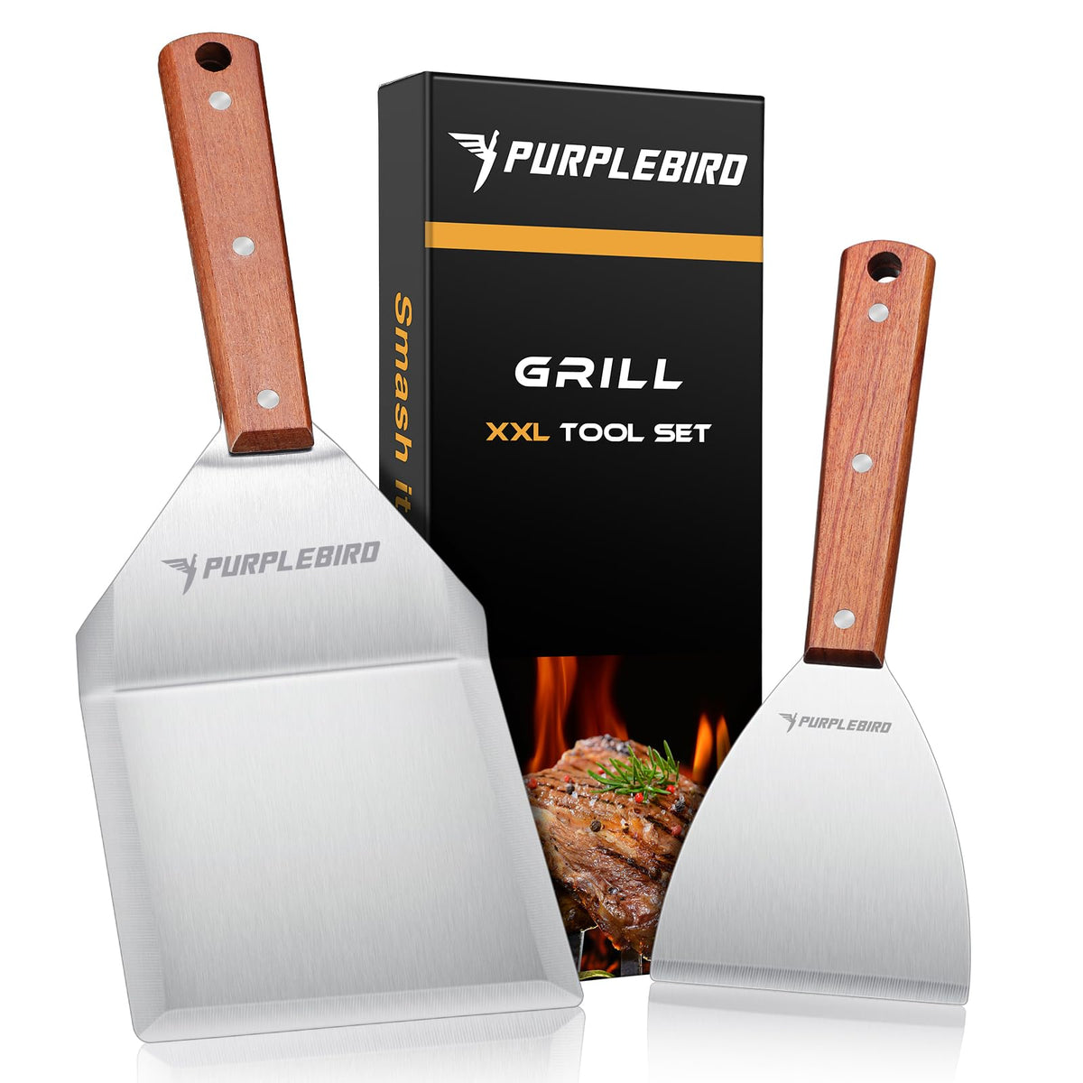Purplebird Extra Large Grill Spatula Set Stainless Steel Smash Burger Spatula Kit, 5.5 X 5 Inch Bbq Griddle Spatula And Grill Sc