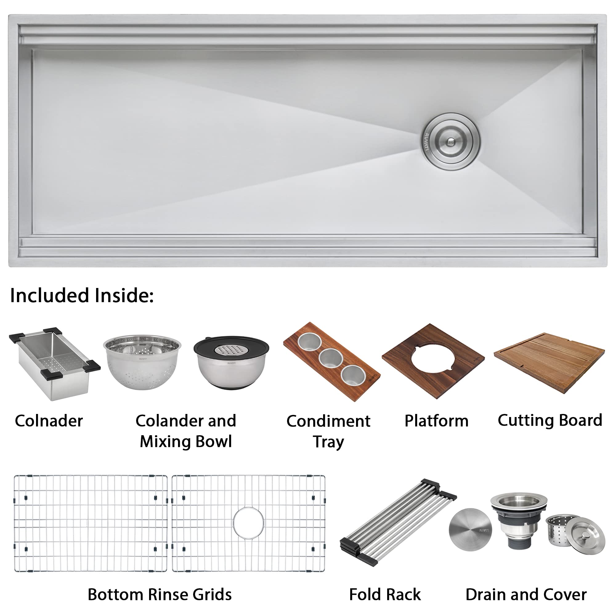Ruvati 57-Inch Workstation Ledge Kitchen Sink Undermount 16 Gauge Stainless Steel - Rvh8555