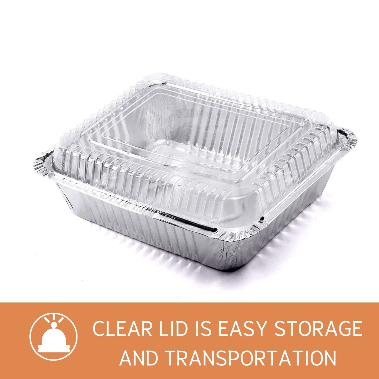 Findful Square Aluminum Baking Pans With Clear Plastic Lids (35-Pack, 8X8   ) - Disposable Takeout Pans - Foil Food Containers F