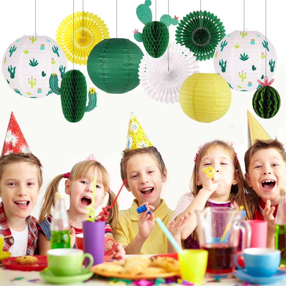 Zilue Cactus Party Decorations, Hawaiian Party Supplies Tropical Hanging Paper Lanterns Cactus Honeycomb Tissue Paper Fans For L