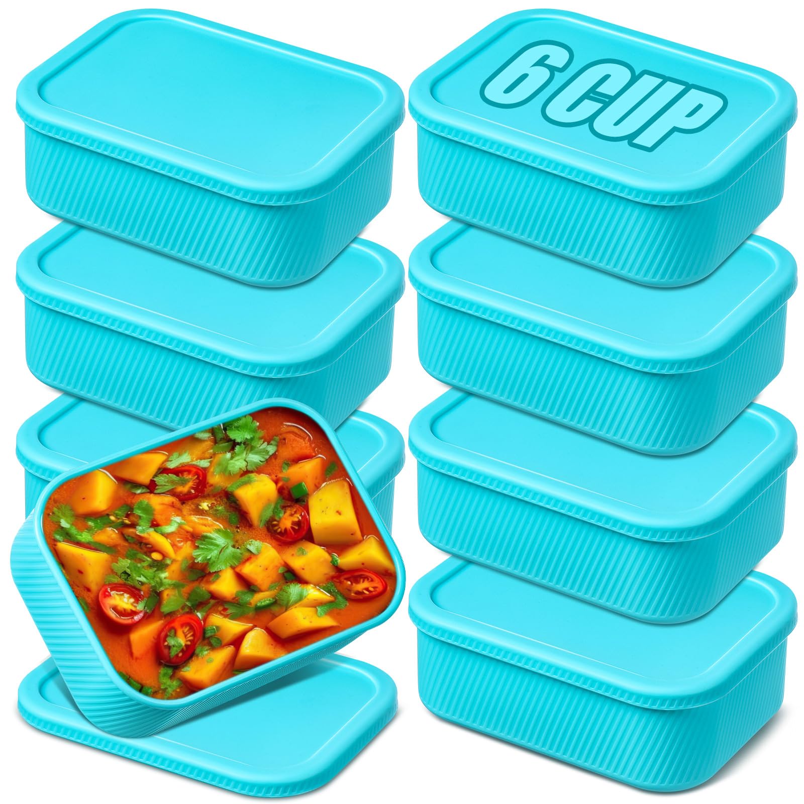 Nuogo 8 Pcs 6 Cup Silicone Freezer Trays with Lid Soup Containers Reusable Freezer Silicone Molds Rectangle Containers Ice Trays