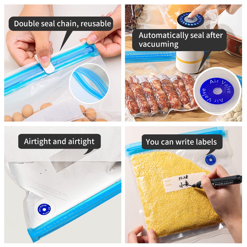 Reusable Sous Vide Bags, 40 Pcs 3 Sizes (25 Pcs 8.5''X8'', 10 Pcs 11''X 10'' And 5 Pcs 13.5''X 10'') Vacuum Sealer Zipper Bags F
