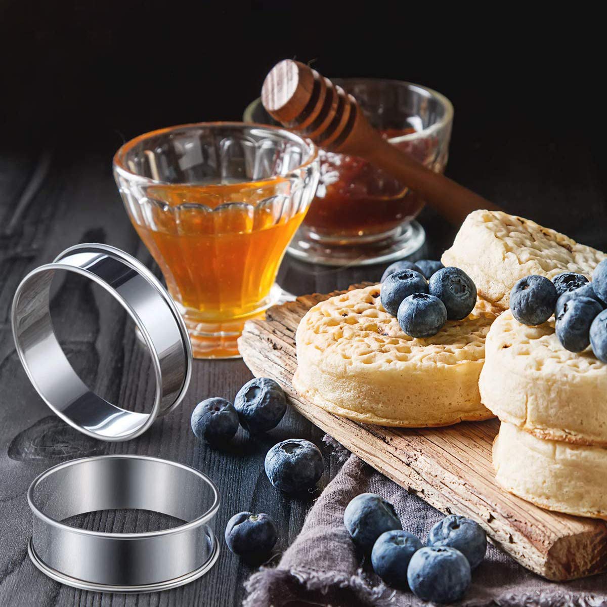 Uncle Jack 6 Pack 4' Double Rolled English Muffin Rings, Stainless Steel Crumpet Rings, Tart Rings, Round