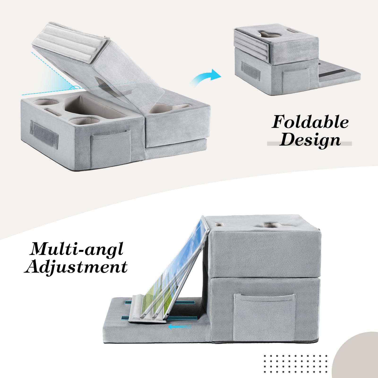 Luxspire Couch Cup Holder Tray, Couch Cup Holder Pillow With 8 Holes And Side Pocket, Tablet Pillow Couch Caddy For Ipad/Drinks/