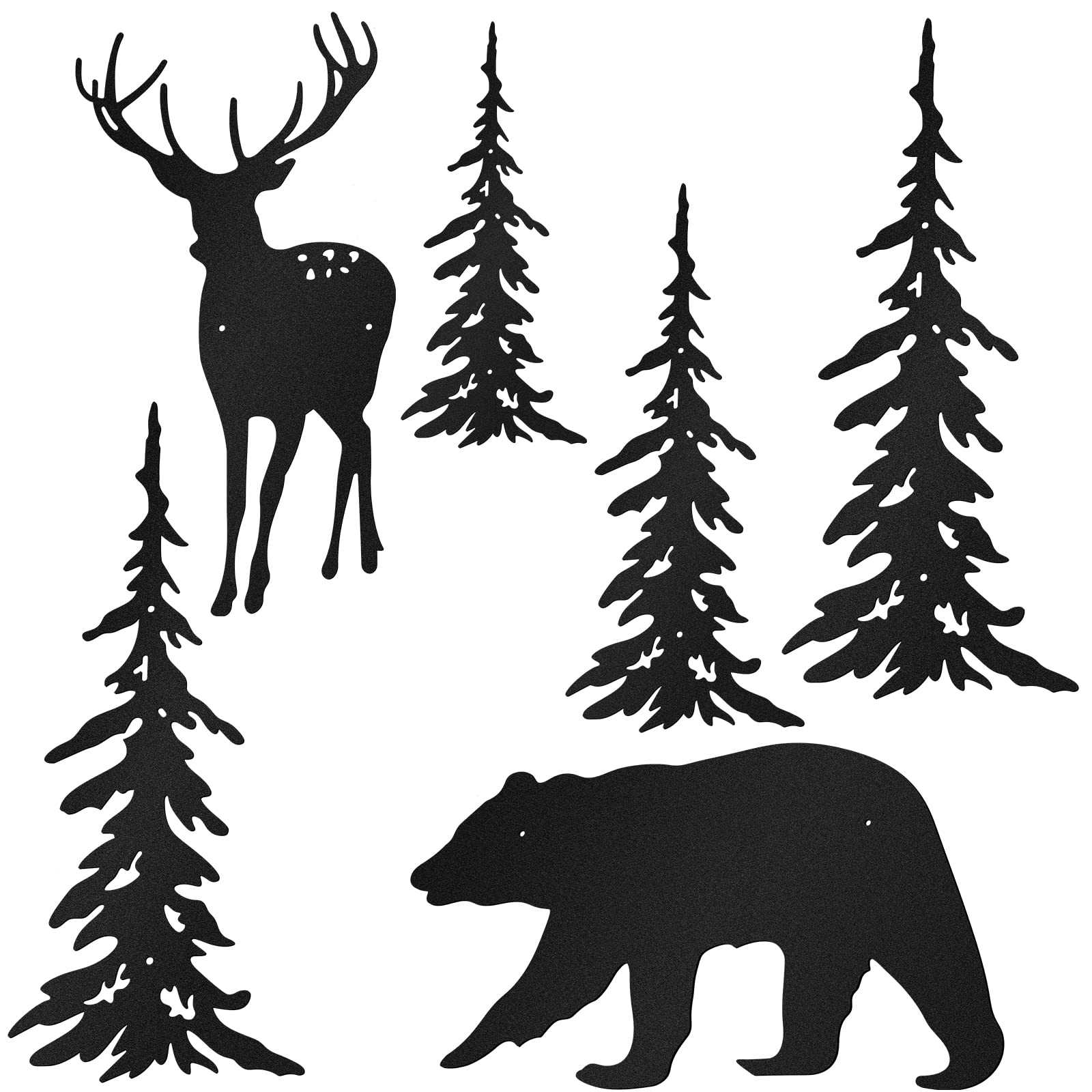 6 Pieces Metal Wall Art Deer Bear Pine Tree Wall Decor Hanging Forest Decor Rustic Cut Metal Art Metal Wall Decor for Home Bedro