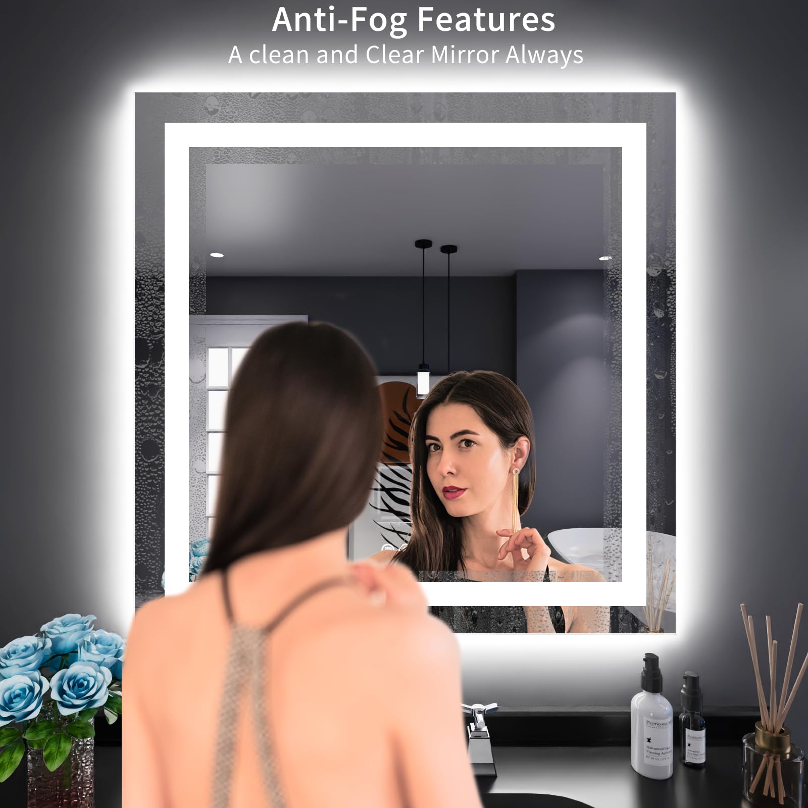 Loaao 32''X32'' Led Bathroom Mirror With Lights, Anti-Fog, Dimmable, Backlit + Front Lit, Lighted Bathroom Vanity Mirror For Wal