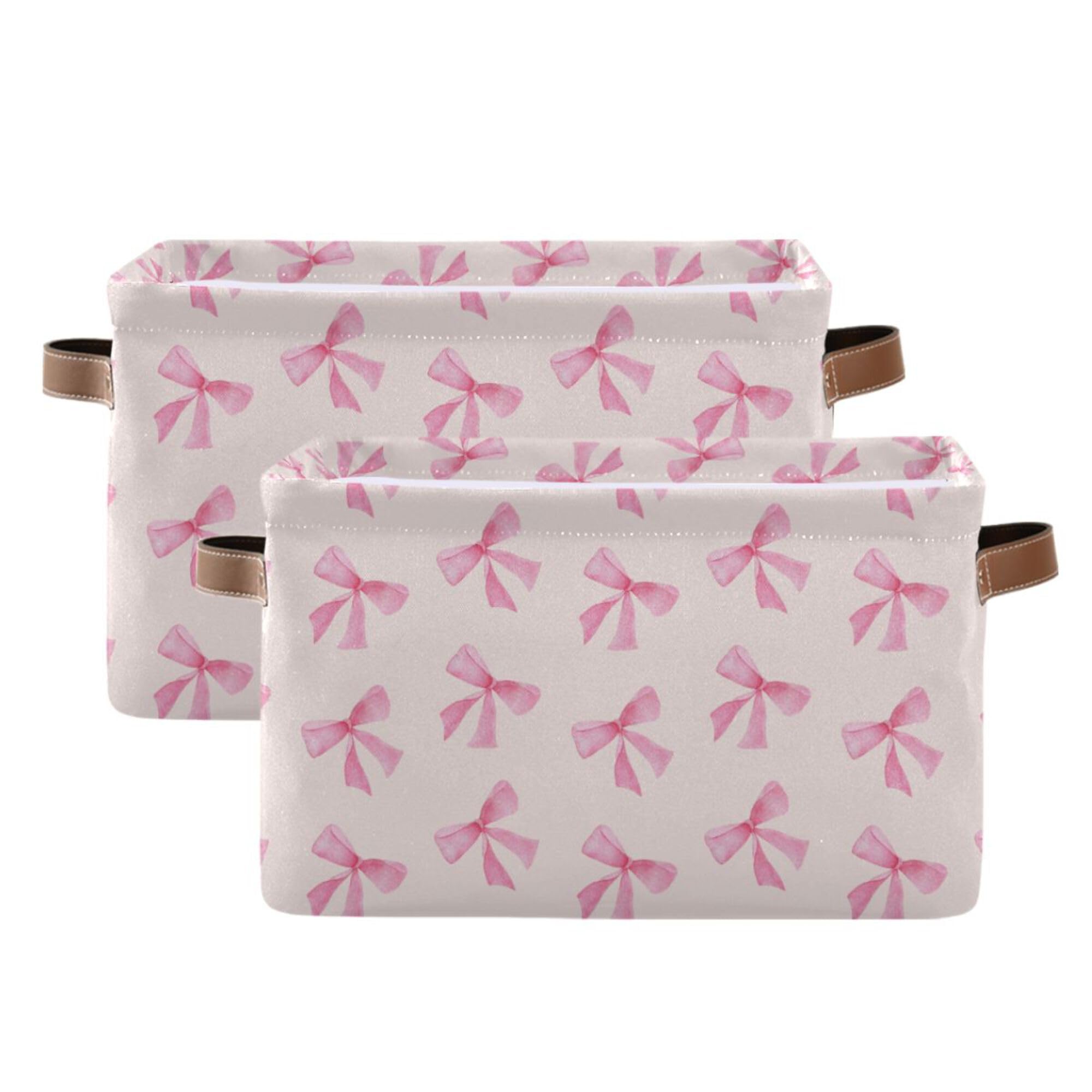 Xigua Bow Storage Basket Collapsible Toy Storage Bins Waterproof Canvas Storage Basket With Leather Handles For Home Closets Off