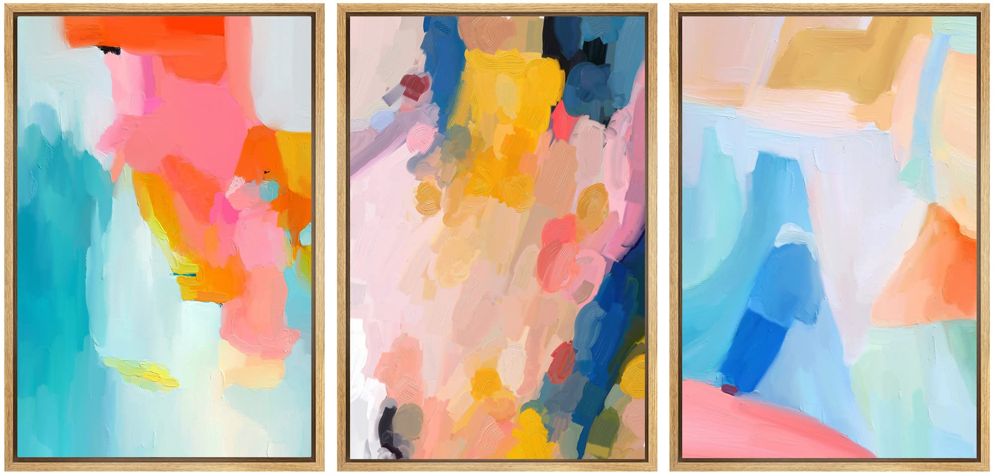 Signwin Framed Canvas Print Wall Art Set Vibrant Rainbow Paint Stroke Collage Shapes Abstract Illustrations Modern Art Decorativ