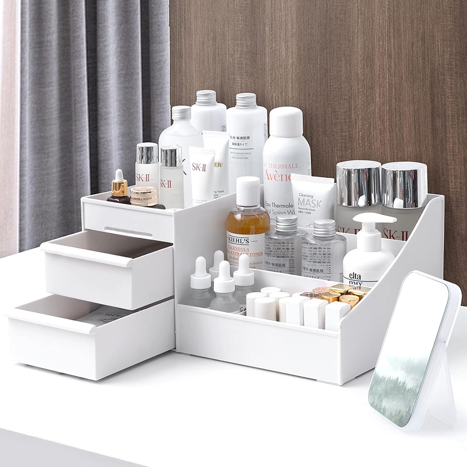 Cosmetic Organizer Box Drawers Storage Plastic Stationary Box | Make Up Organiser For Women (White)