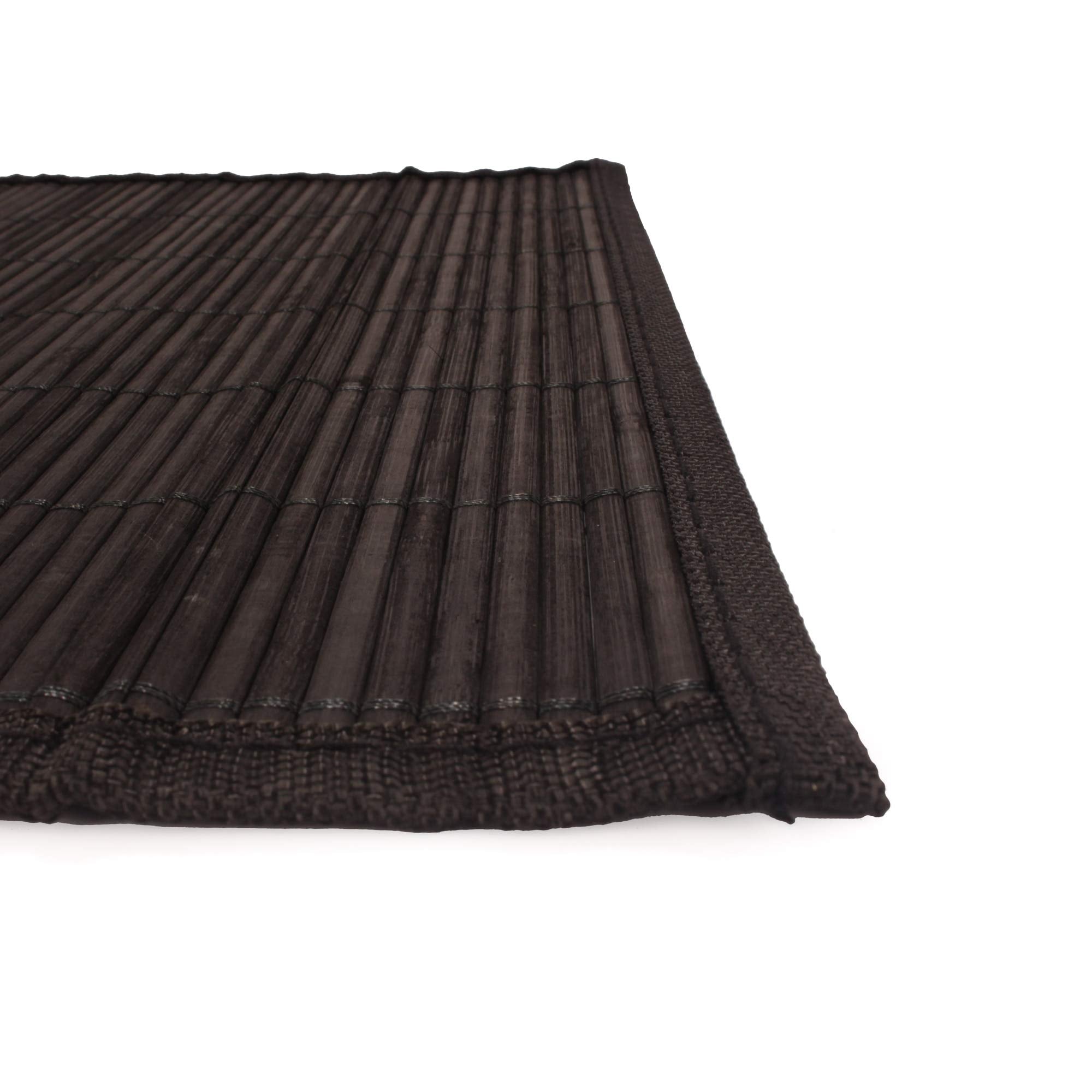 Bamboomn Bamboo Slats Placemat With Fabric Border - Solid Color Print - 18'' X 13'' - Black, 6 Pcs
