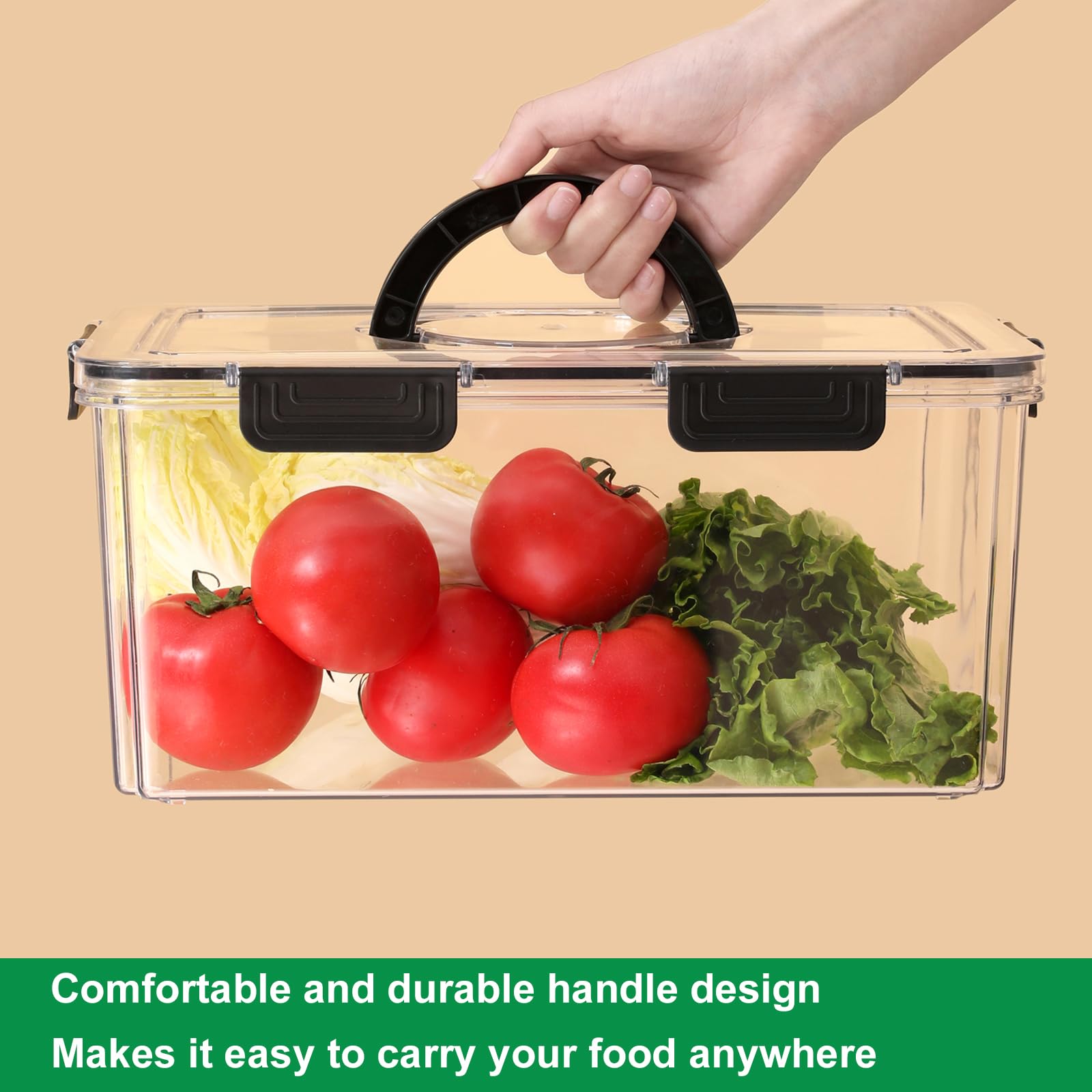 Taiuloo Airtight Fruit Storage Containers For Fridge With Lids & Handle, Bpa-Free Food Storage Container With 4 Removable Coland