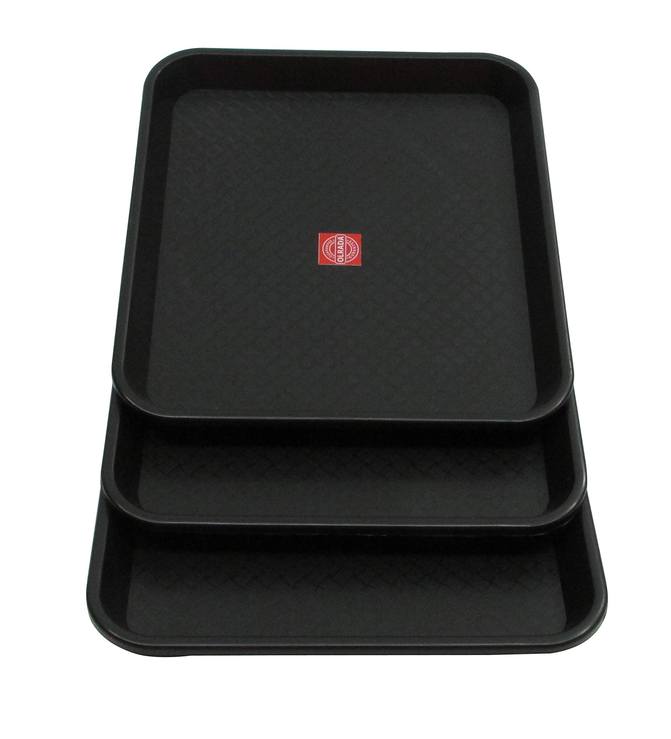 Olrada Home/Restarunt Food Serving Tray, Plastic Small 3Pc Set, Rectangular, Black