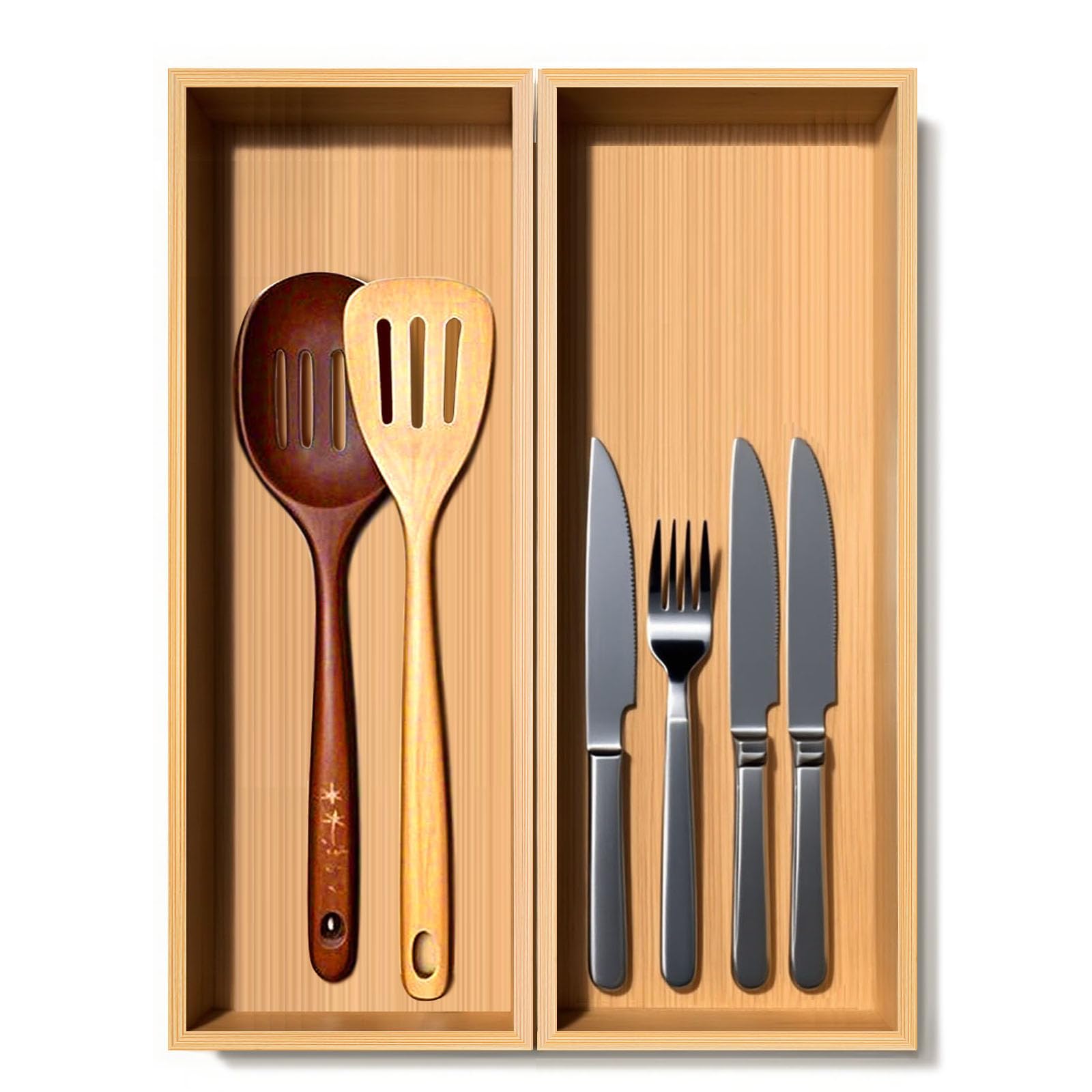 guiogc Bamboo Drawer Silverware Organizer, Silverware Tray, Flatware Organizer, Bamboo Storage Box Suitable for Office, Bathroom