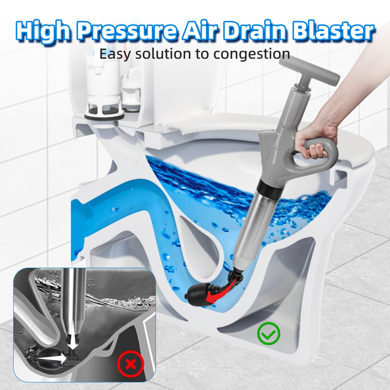 Clonivent Air Plunger Toilet High Pressure Toilet Plunger Clog Remover With Real-Time Power Plunger With Visual Barometer Stainl