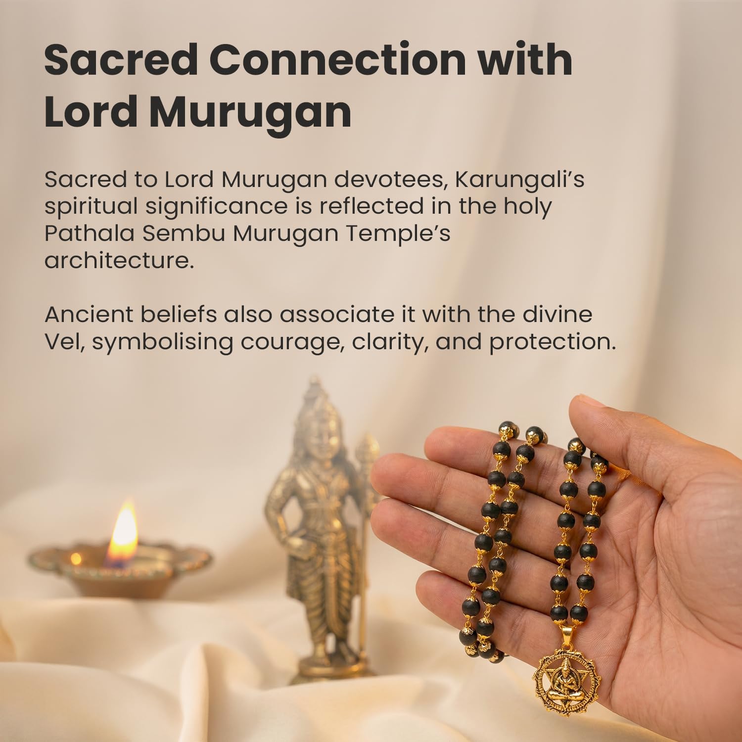 7Mm Golden Capped Karungali Mala With Hanuman Pendant
