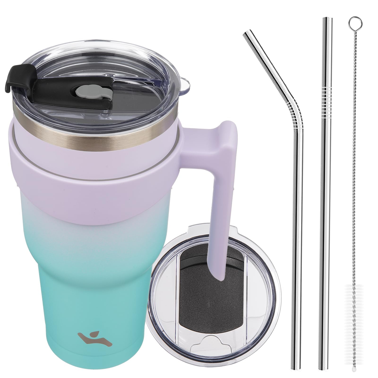 Konokyo 40 oz Tumbler with Handle and 2 Straw 2 Lid, Insulated Water Bottle Stainless Steel Vacuum Cup Reusable Travel Mug, Lave