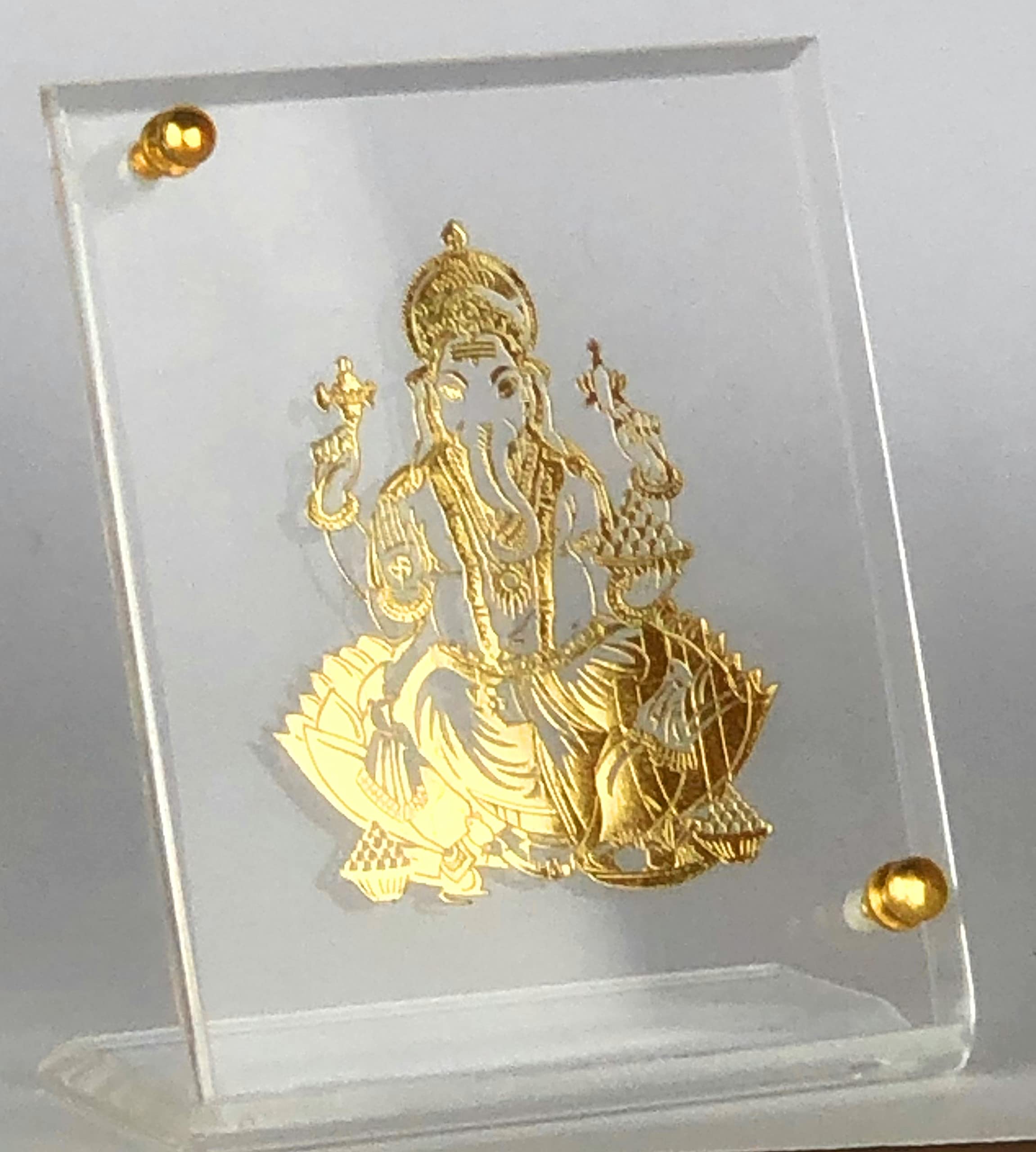 Shree Kreations Gold Plated Ganesh Ji Frame For Tabletop & Car Dashboard Showpiece On Acrylic Stand For Home, Puja Room & Office