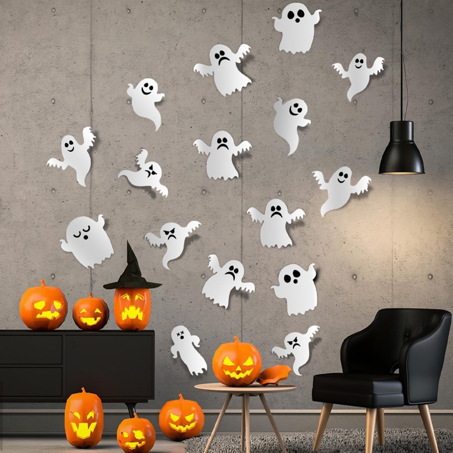 21 Pieces Halloween Ghost Wall Decor Cute Ghost Wall Stickers Reusable Halloween Decoration 3D White Small Ghost Wall Decals Sup