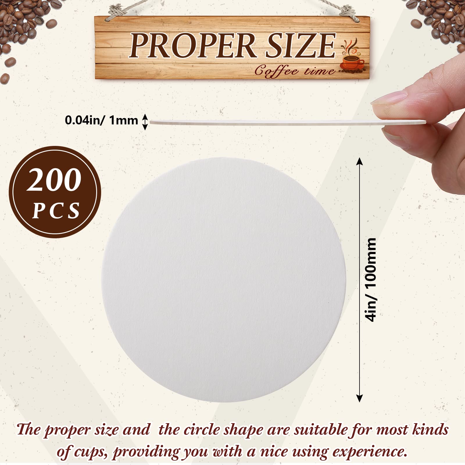 Taobary 200 Pcs Disposable Paper Coasters Bulk, Cardboard Coasters 4 Inch Coasters For Drinks Diy Crafts Arts Bar Wedding (White