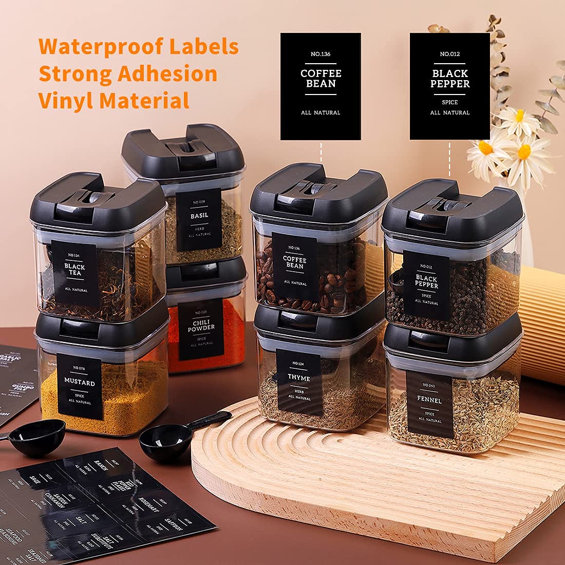 Spice Containers With Labels 9 Pcs Large Plastic Tea Storage Containers With 148 Spice Labels And 9 Spoons Square Airtight Food