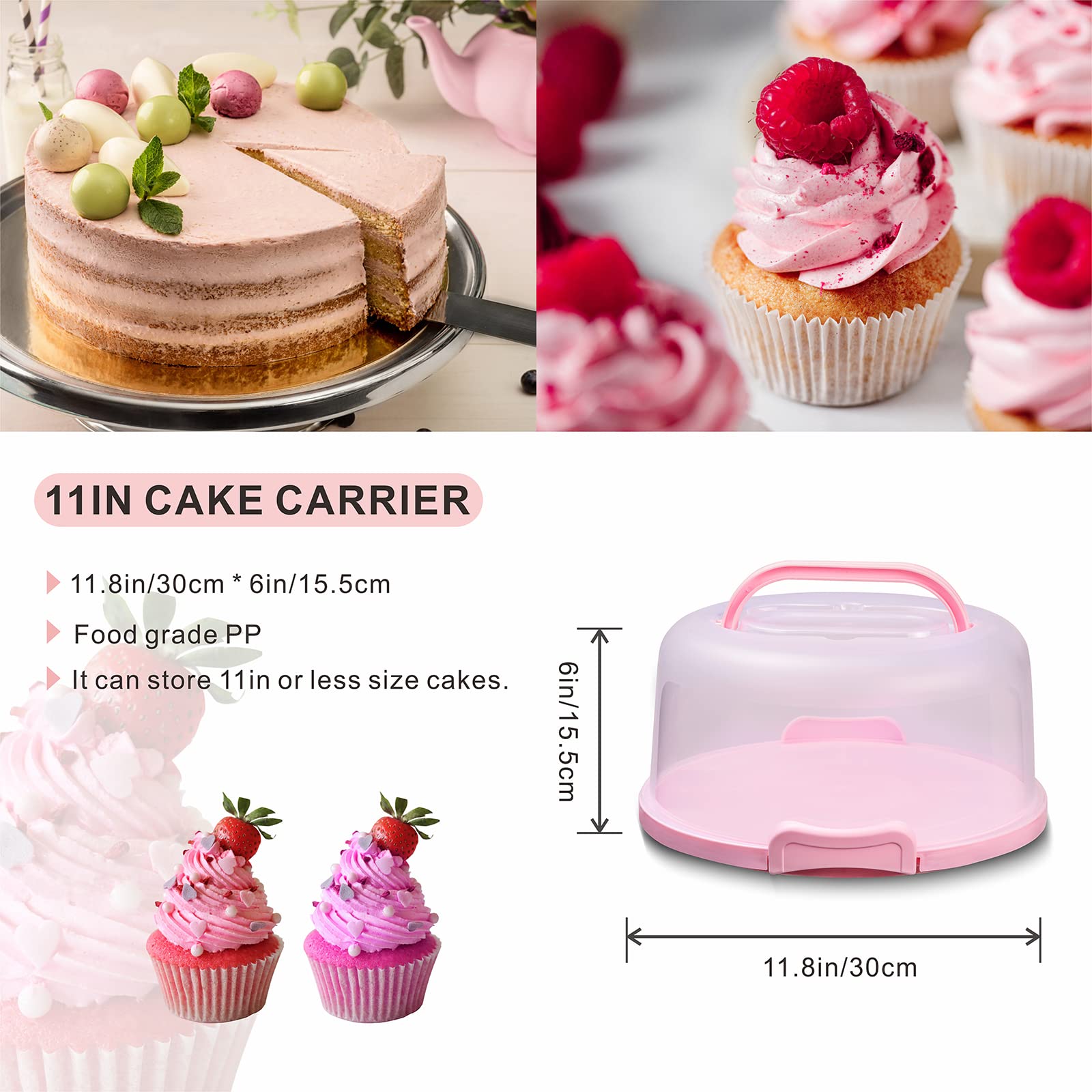 Setlux 10In Plastic Cake Carrier With Handle, Round Cake Holder With Lid Pink Cake Container For 6In/8In/10In Cake(Purple)