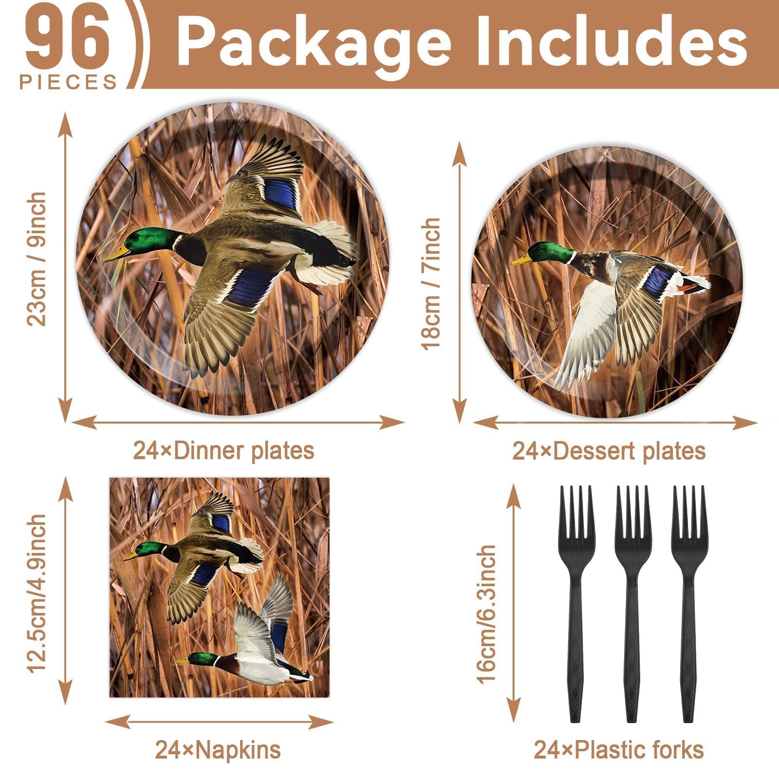 Naozinebi Mallard Duck Party Plates Napkins Duck Hunting Party Tableware Set Duck Theme Birthday Party Decorations Duck Disposab