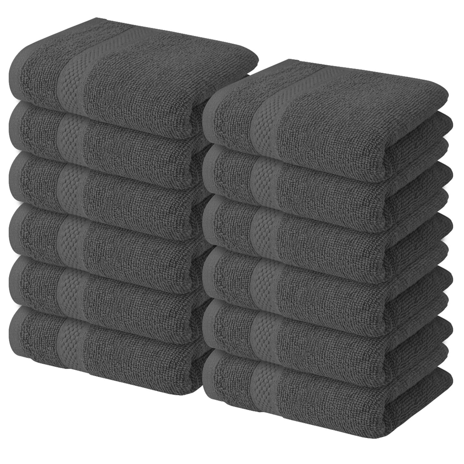 Infinitee Xclusives 12 Pack Premium Dark Grey Wash Cloths And Face Towels, 13X13 100% Cotton, Soft And Absorbent Washcloths Set