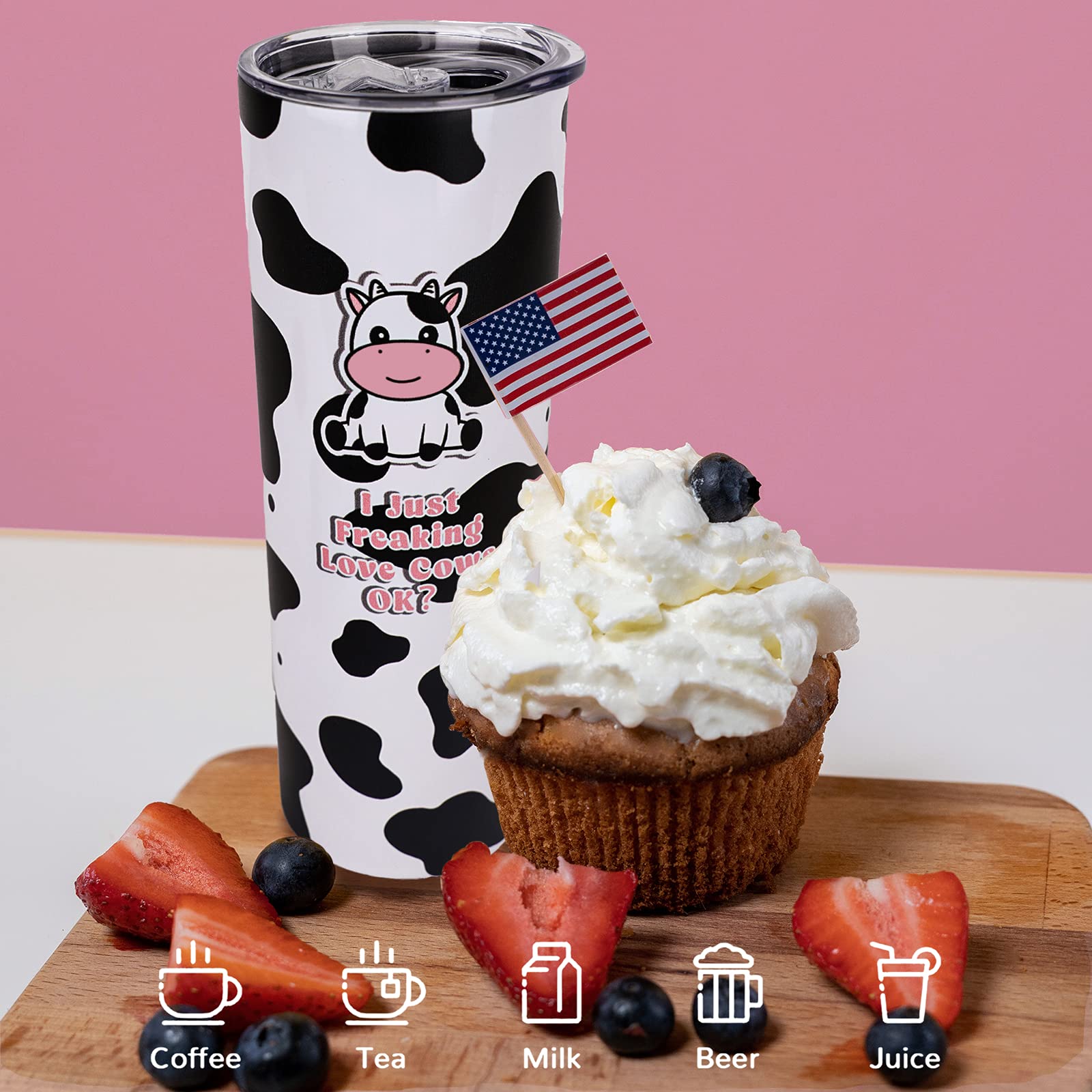 Cow Gifts- Cow Print Tumbler- Cute Stainless Steel Insulated 20 Oz Skinny Tumbler With Lid And Straw- Coffee Travel Mug Cup- Cow