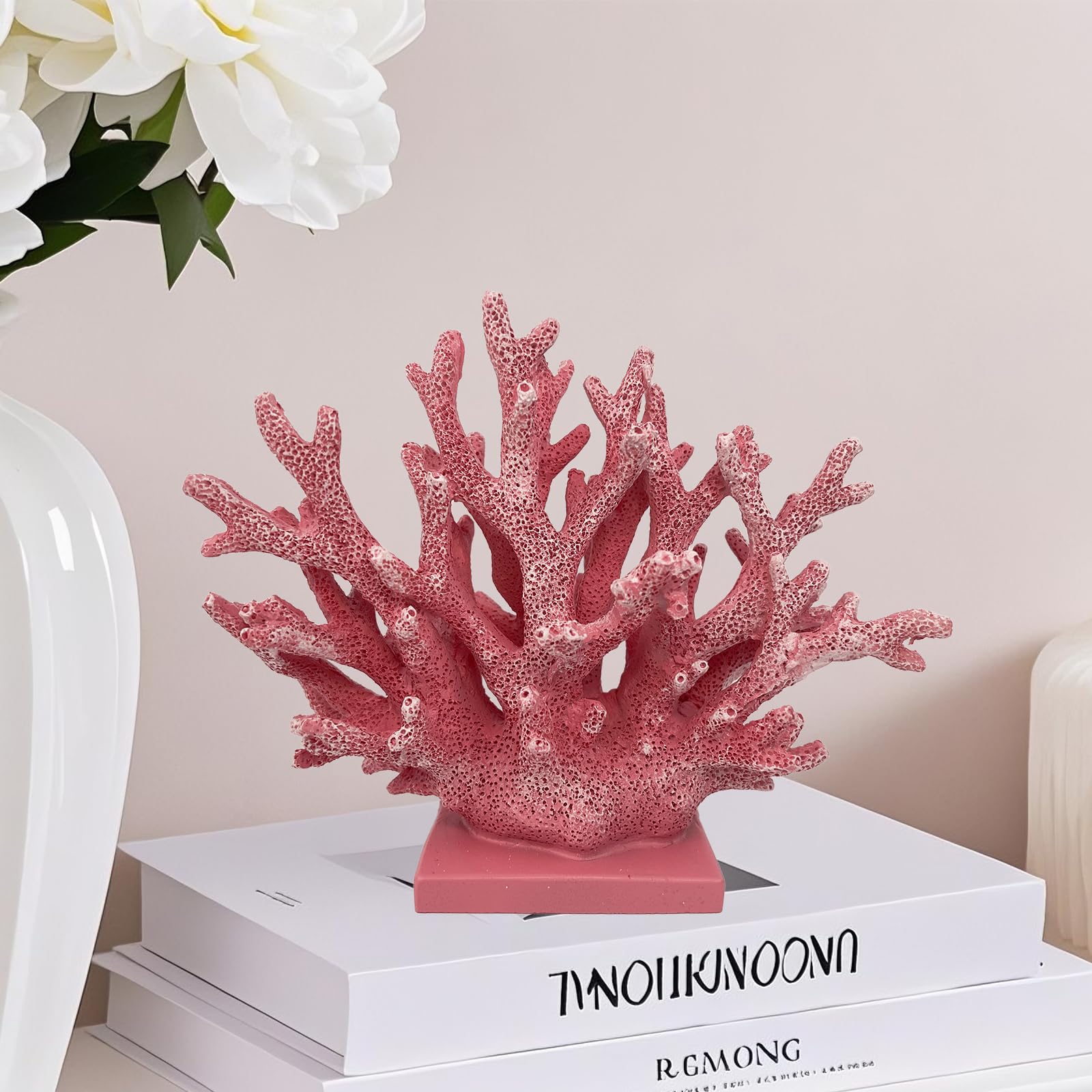 Elegondrar 5.8 H Pink Coral Decor - Resin Coral Statue, Nautical Decor for Home, Bedroom, Bathroom, Living Room, Ocean Themed Ca