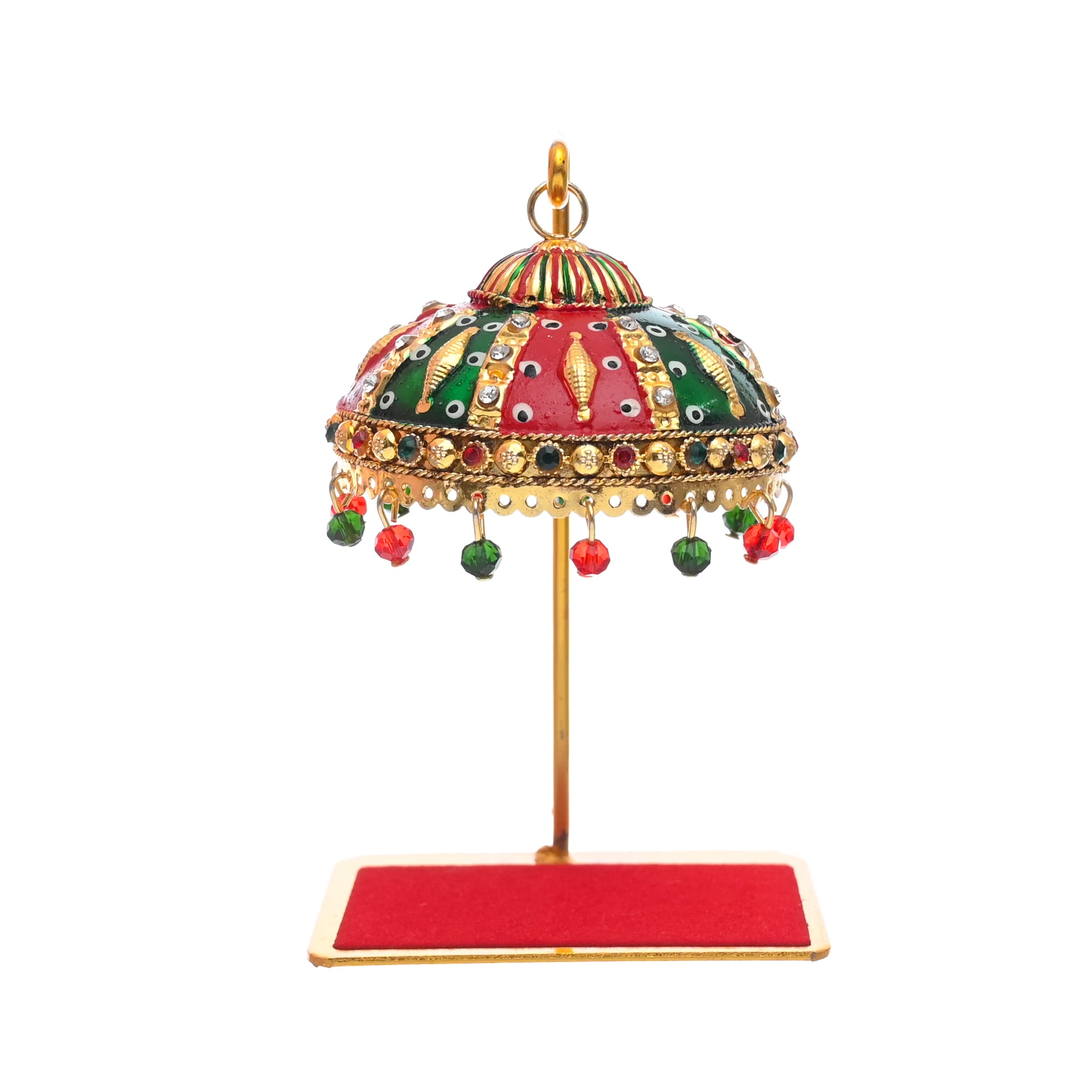 Tej Gifts Metal Umbrella Chhatra With Hanging Crystals For Action God Idol, Car Dashboard/Office Desk/Table/Home Decor Showpiece