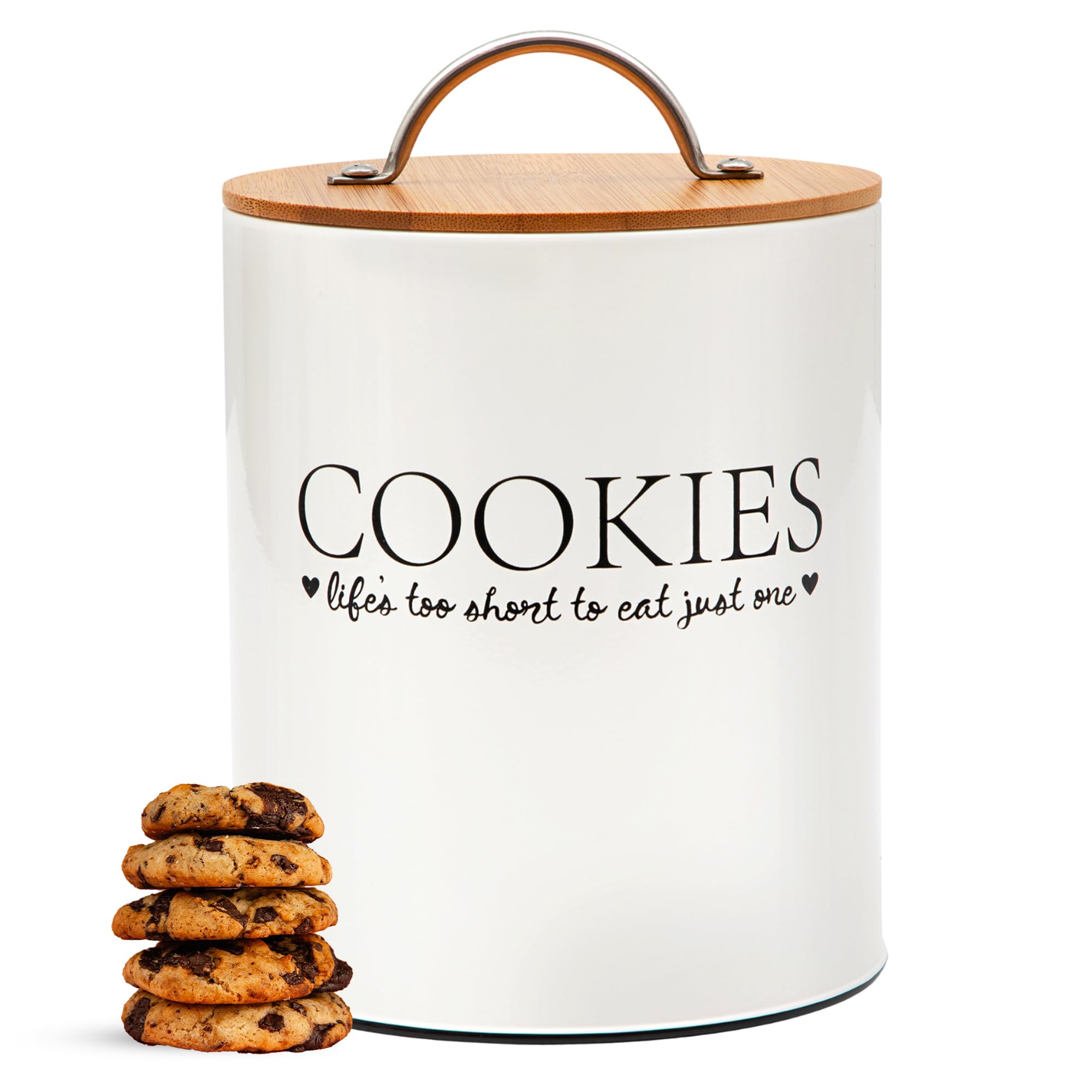 D'Lifeful Farmhouse Airtight Cookie Jar With Bamboo Lid - Kitchen Counter Storage Container For Cookies Or Even Candy, Decorativ