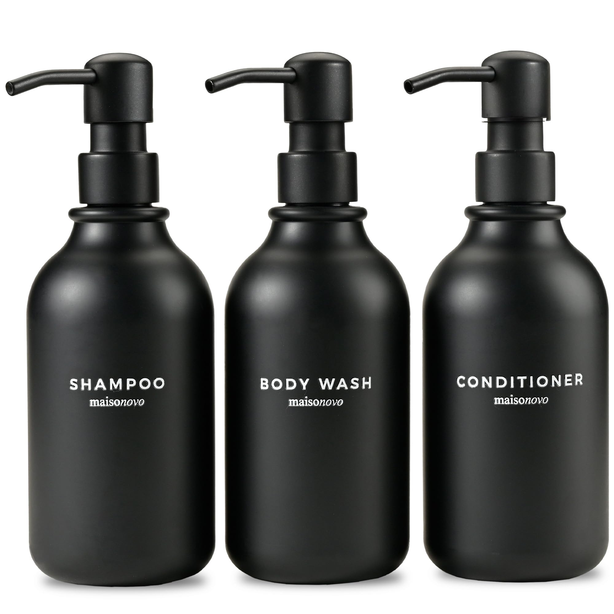 Maisonovo Refillable Shampoo And Conditioner Bottles | 16.9 Fl Oz Set Of 3 Black Plastic Bottles Black Pumps