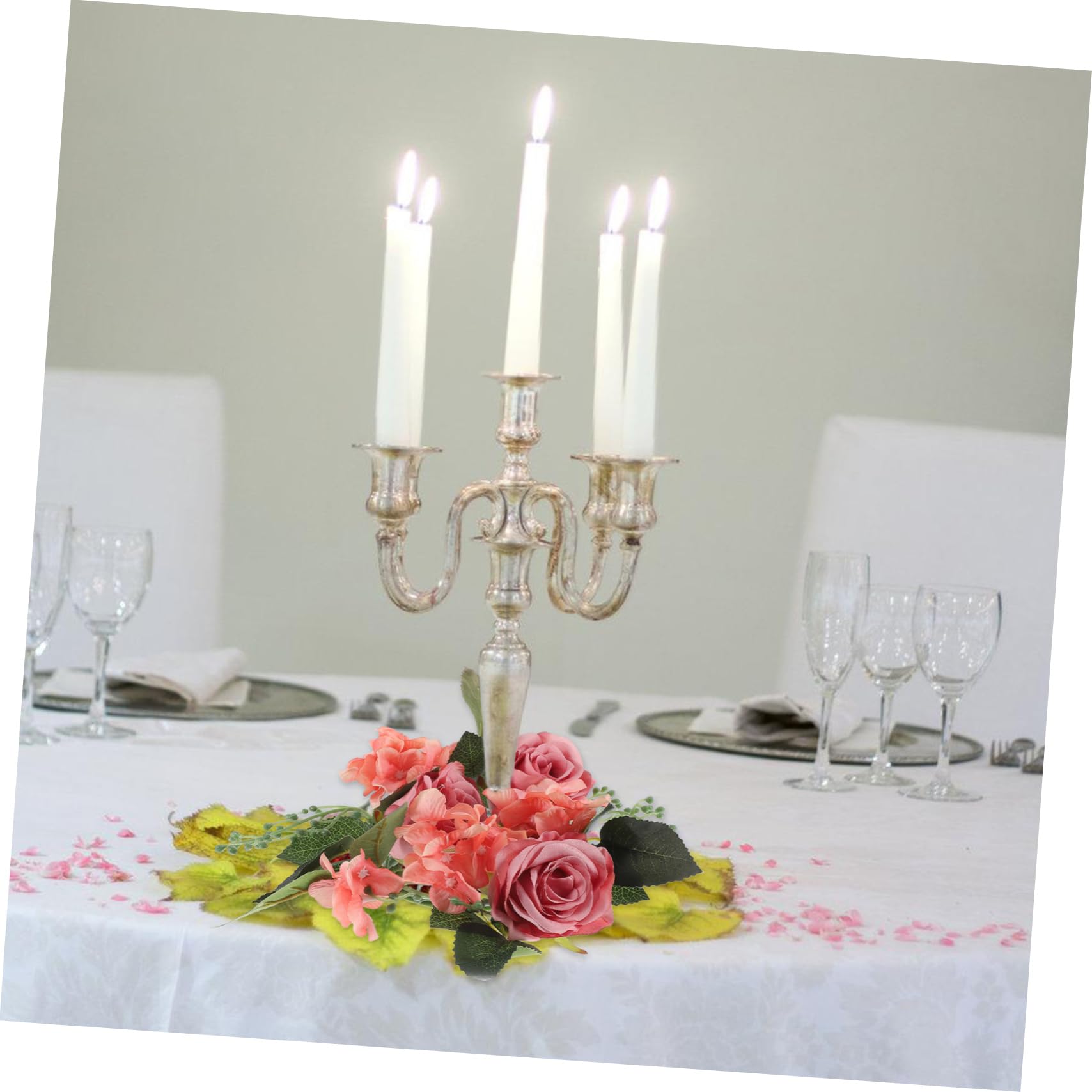 Artificial Rose Candle Rings Floral Wreaths with Leaves Greenery Garland Candle Wreath for Pillar Candle Lantern Wedding Centerp