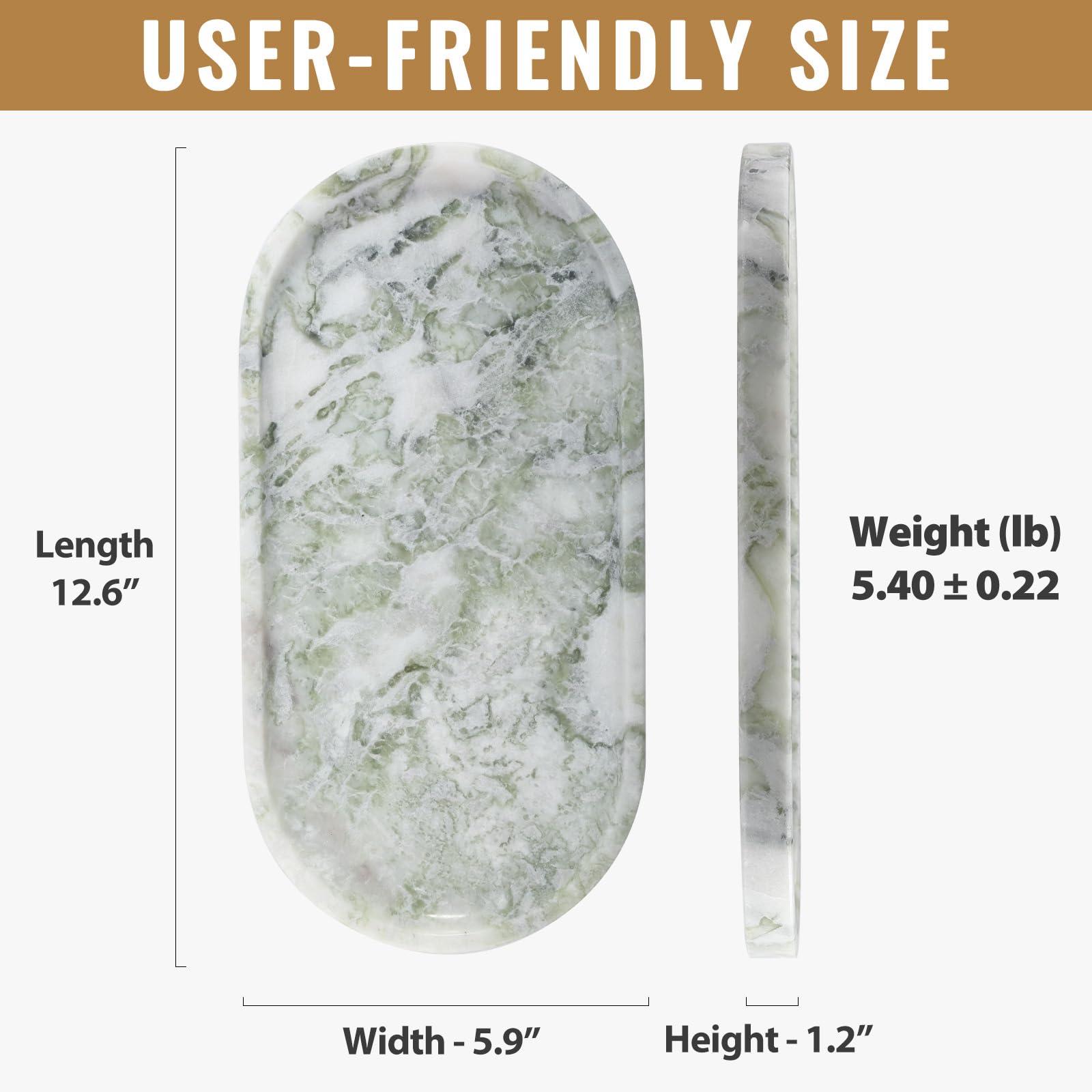 Koville African Natural Marble Tray, 12'' Vanity Decorative Tray For Countertop Organizer, Catchall Tray For Perfume, Candles, J
