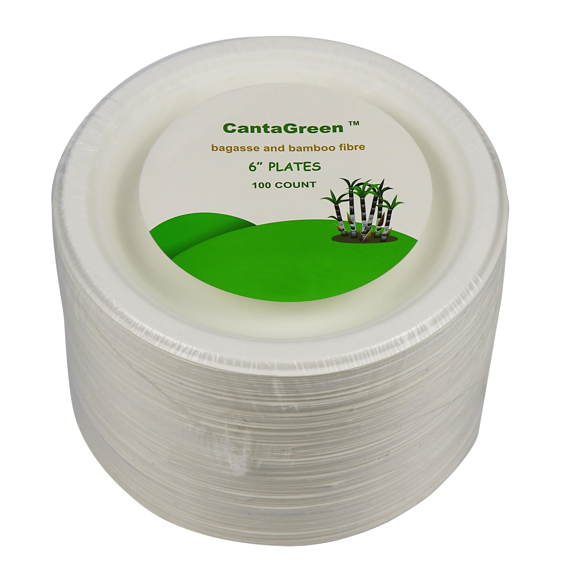 Cantagreen 6 Inch Small Compostable Dessert Plates,100 Count Heavyduty Sugarcane/Bagasse And Bamboo Fibre Biodegradable Disposab