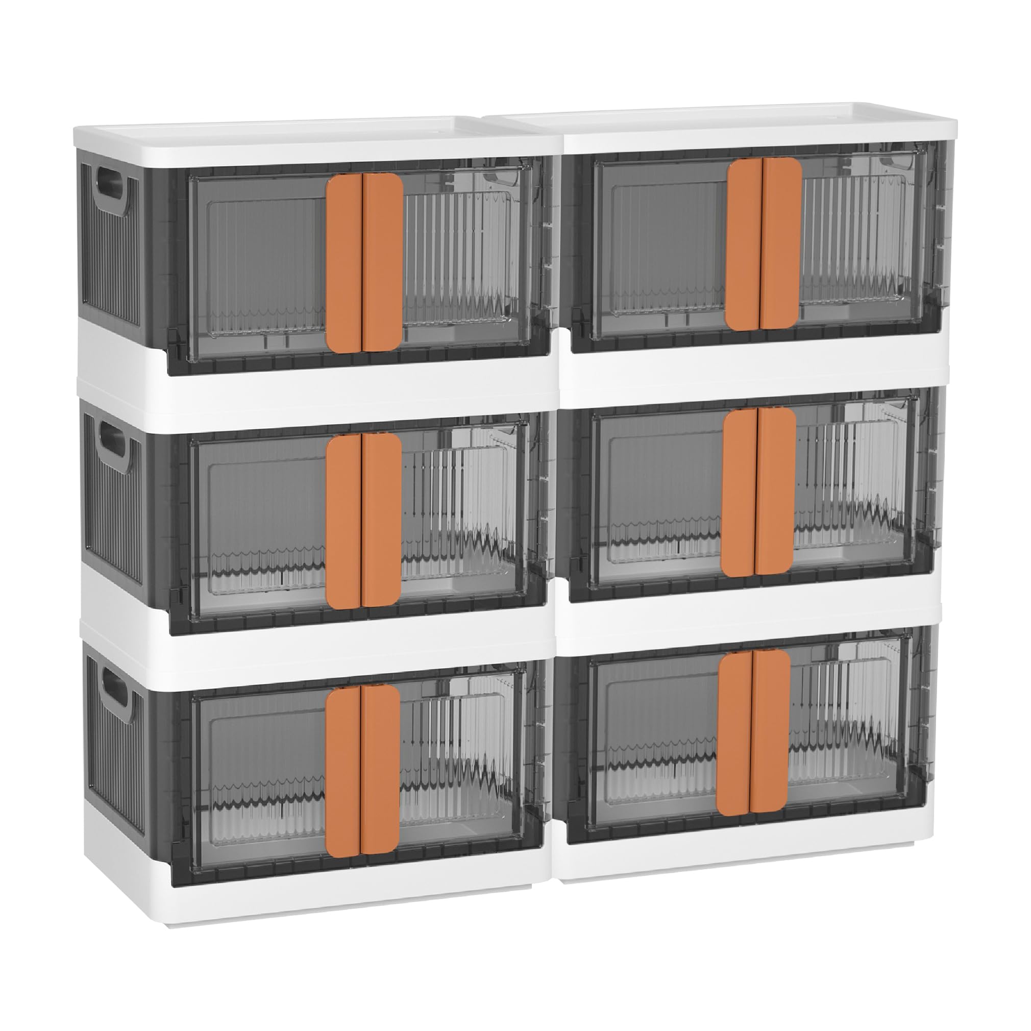 Wondersome Collapsible Storage Bins - 6-Pack Of Large 8.5-Gallon/33.8-Quart Stackable Wheeled Clothing, Shoe, Bedroom, Office Or