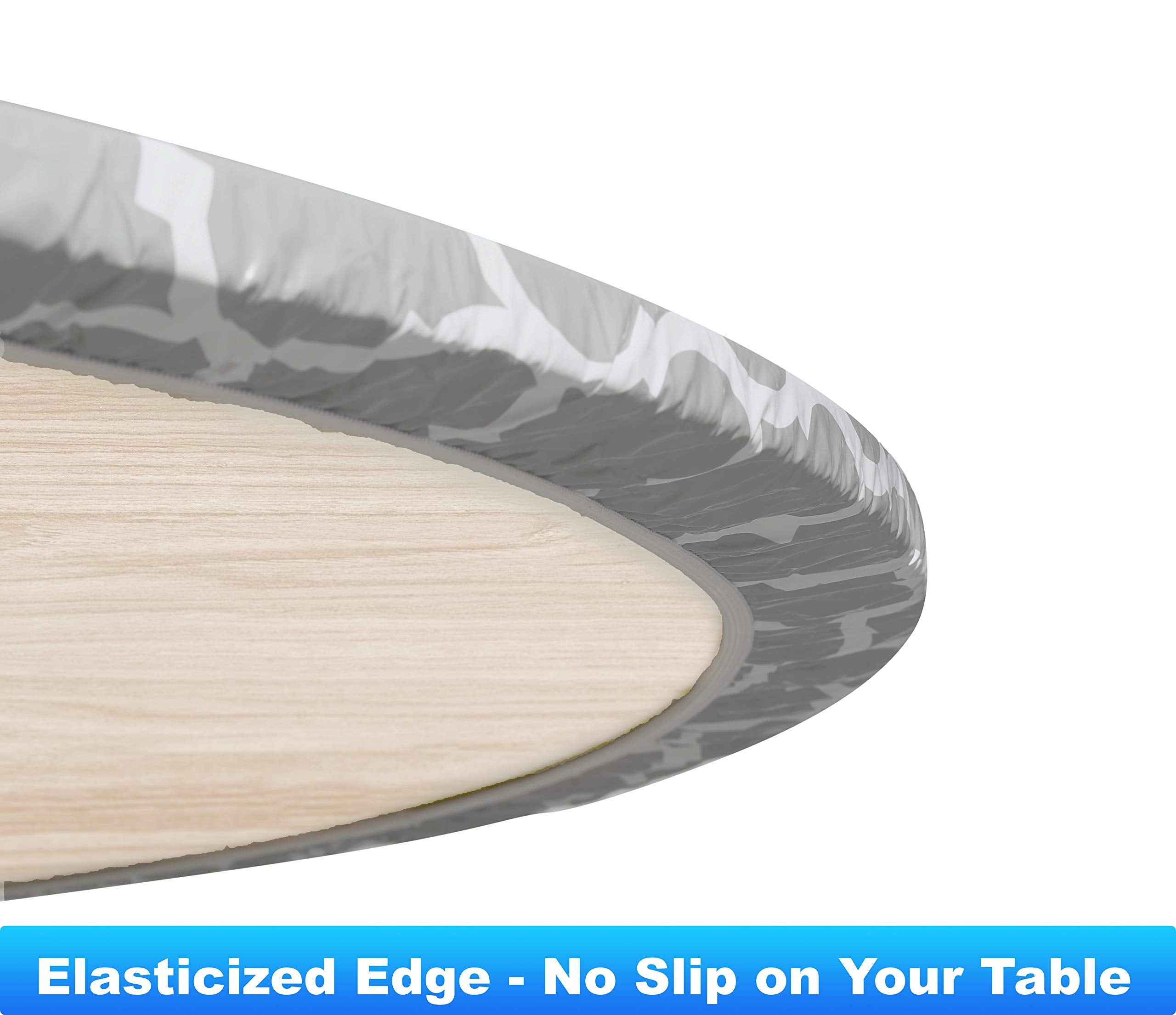 Rally Home Goods Indoor Outdoor Patio Round Fitted Vinyl Tablecloth, Flannel Backing, Elastic Edge, Waterproof Wipeable Plastic
