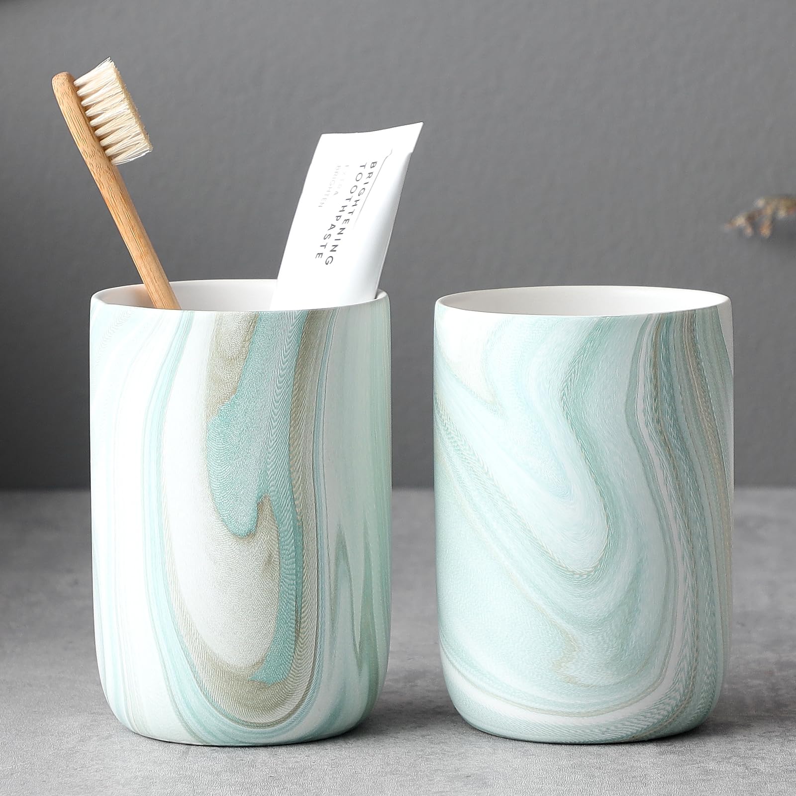 Green Marble Toothbrush Holders - Ceramic Toothbrush Holders for Bathrooms, Toothbrush Toothpaste Holders, Marble Bathroom Tumbl