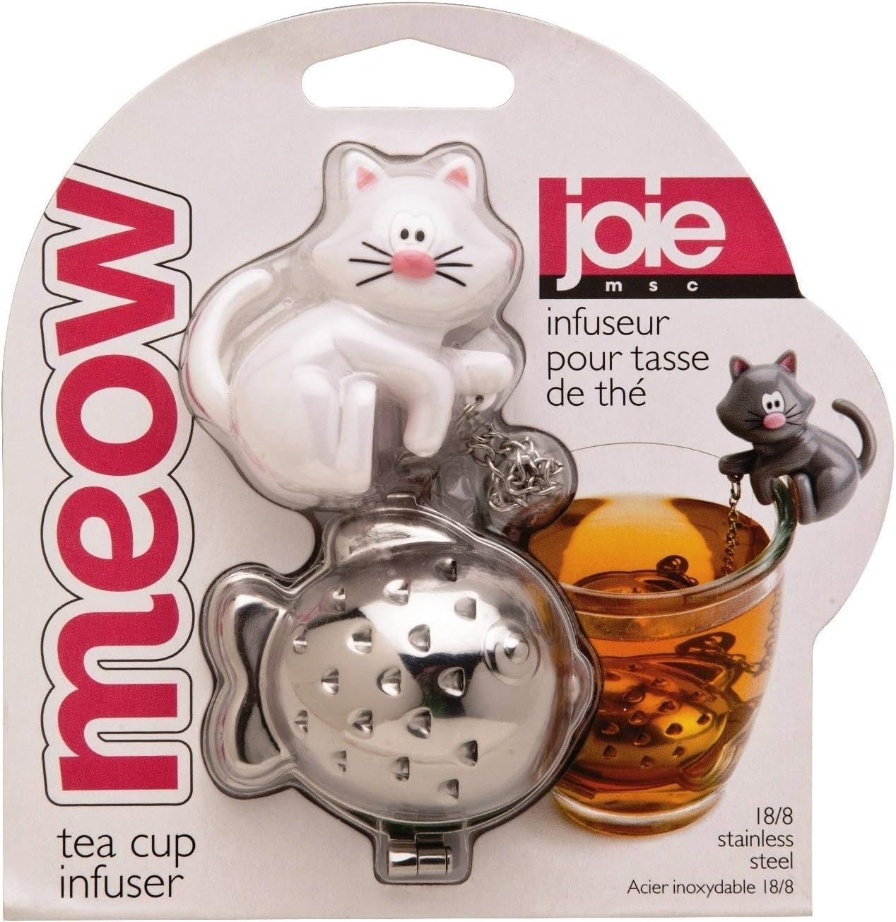 Joie Meow Tea Ball Infuser - Stainless Steel, BPA-Free, Cute Cat Design, Fits Mug, Model 10044, Color May Vary