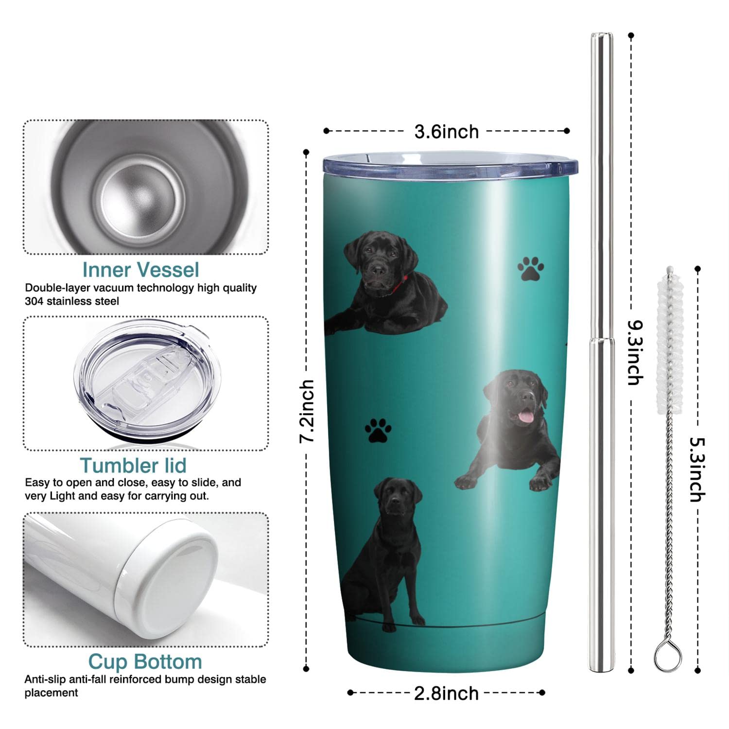 Subvise Labrador Retriever Dog Tumbler Stainless Steel Insulated Travel Coffee Cups With Lid And Straw,Ideal Memorial Gift For D